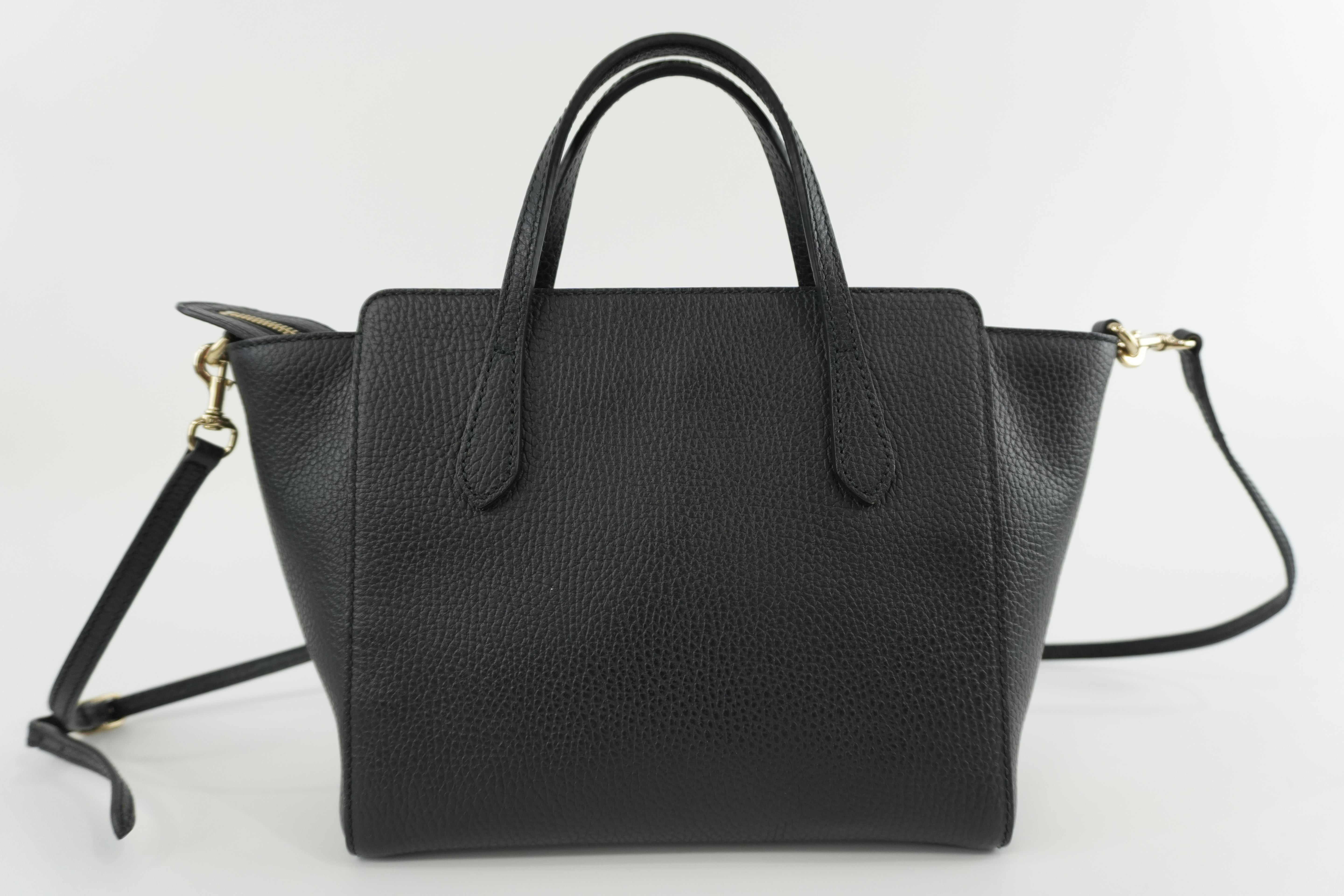 Gucci Swing Tote Bag Black Leather Used