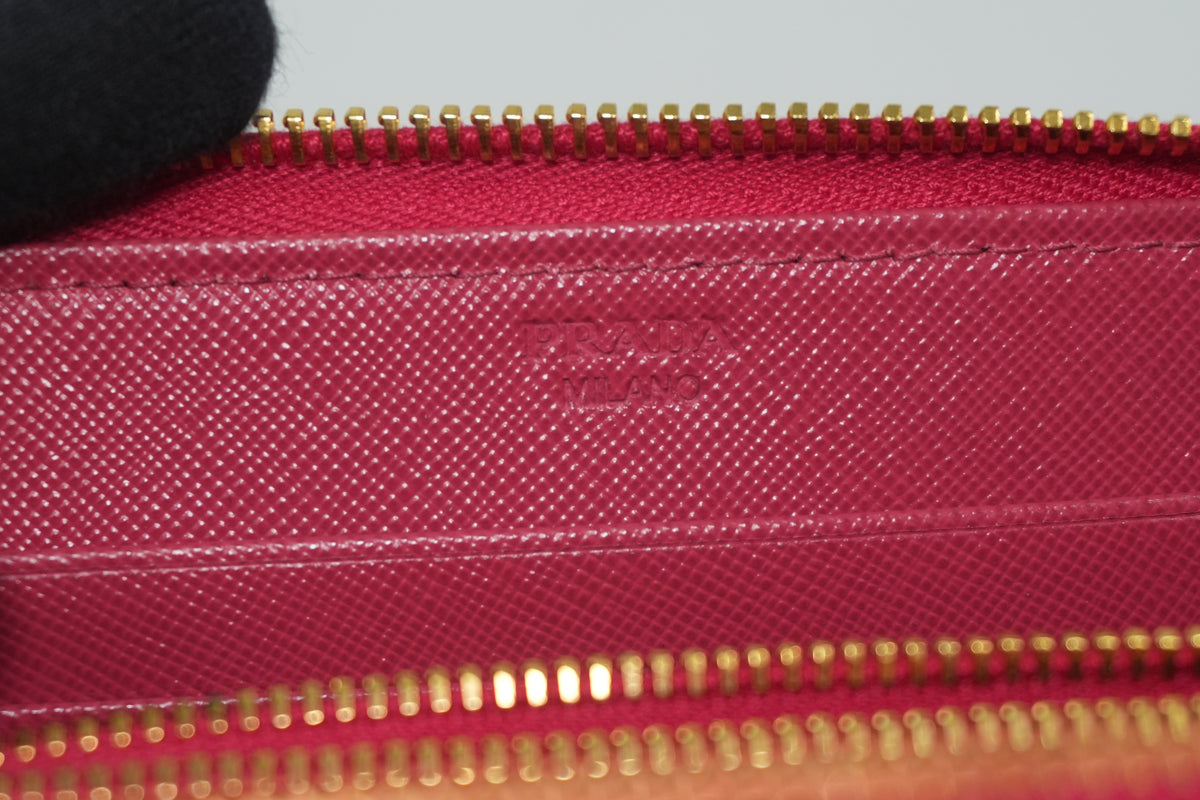 Pre-Owned Prada Saffiano Zippy Long Wallet Pink