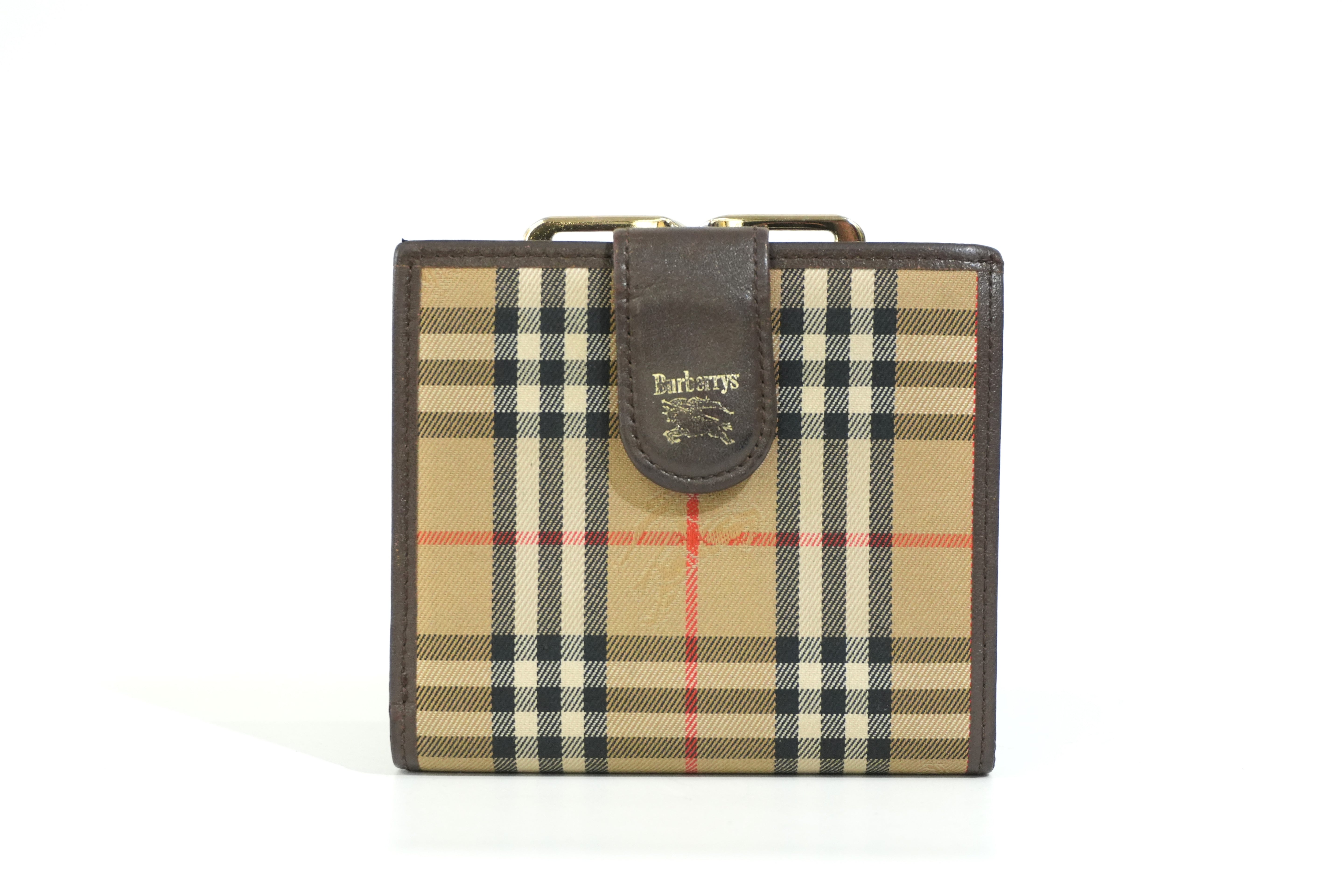 Pre-owned Burberry Haymarket Compact Wallet Brown