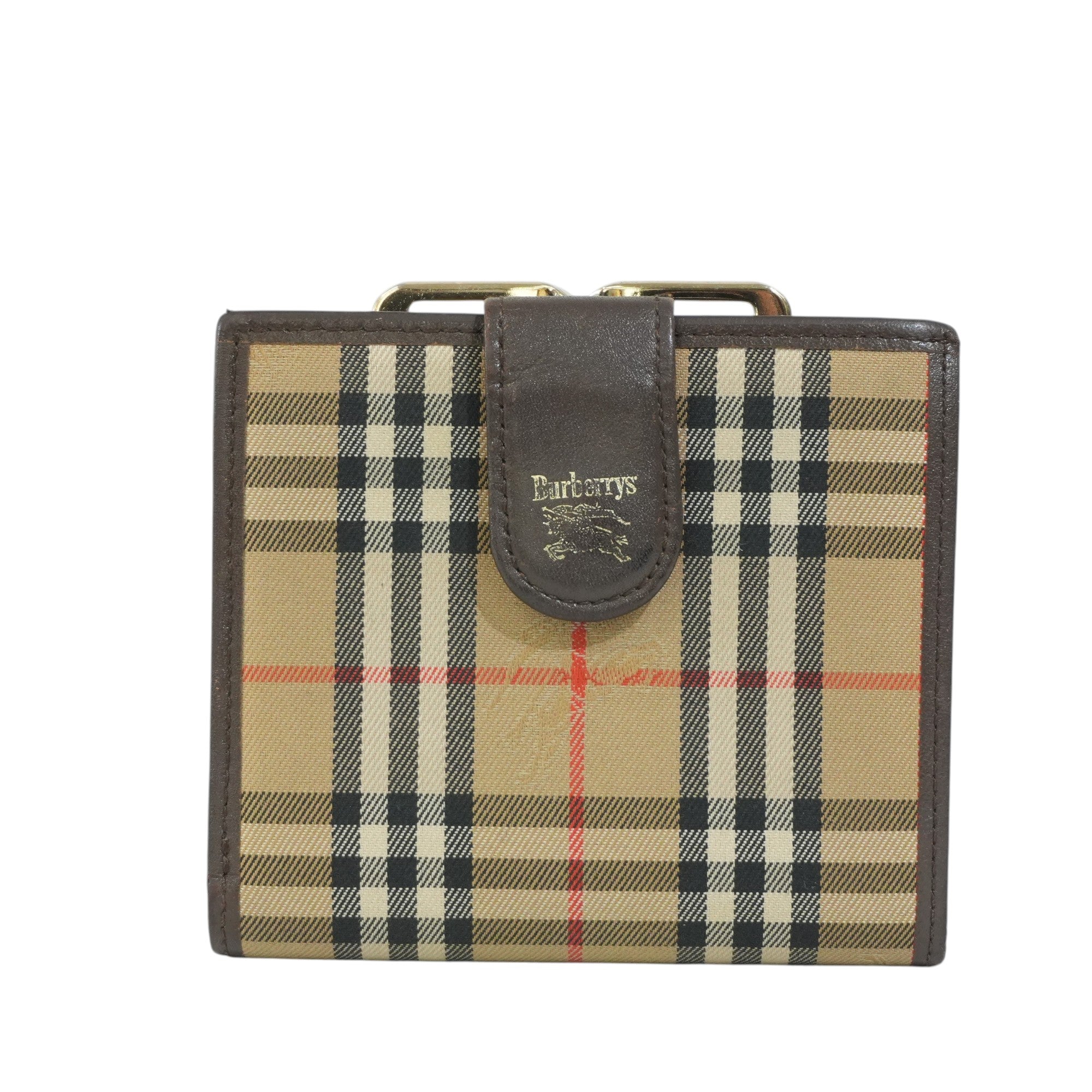 Pre-owned Burberry Haymarket Compact Wallet Brown