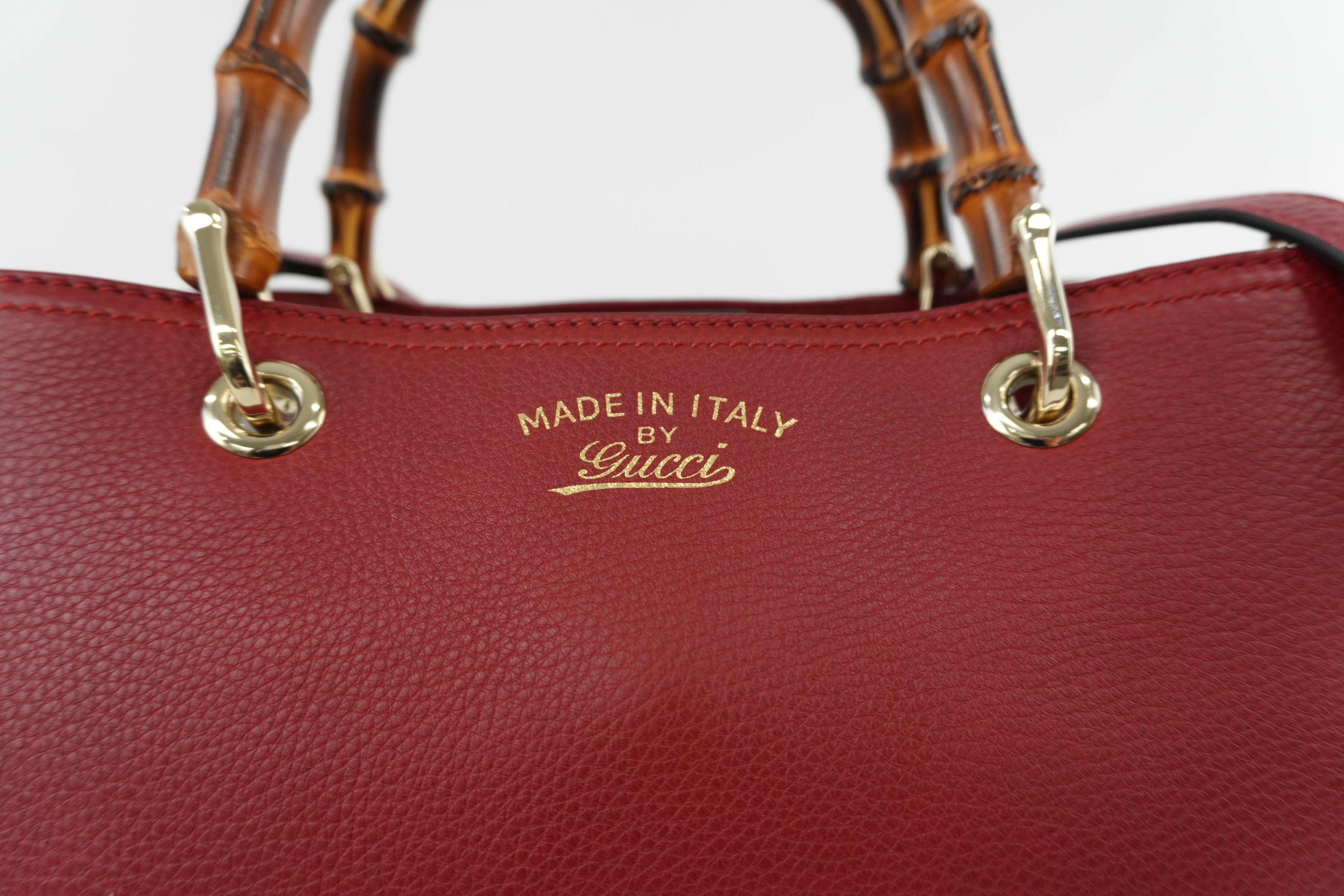 Gucci Bamboo Two Way Shoulder Bag Red Leather Used