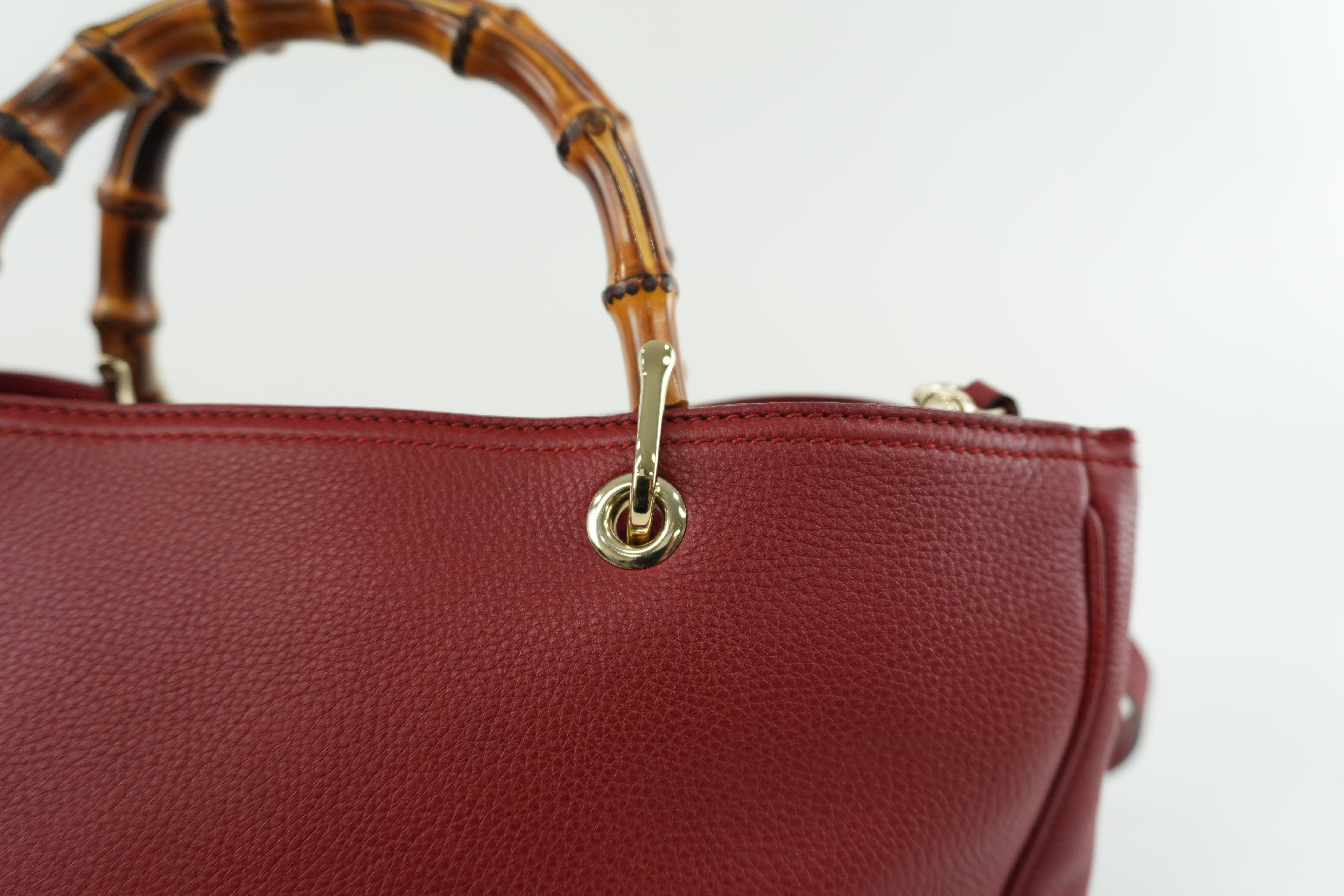 Gucci Bamboo Two Way Shoulder Bag Red Leather Used