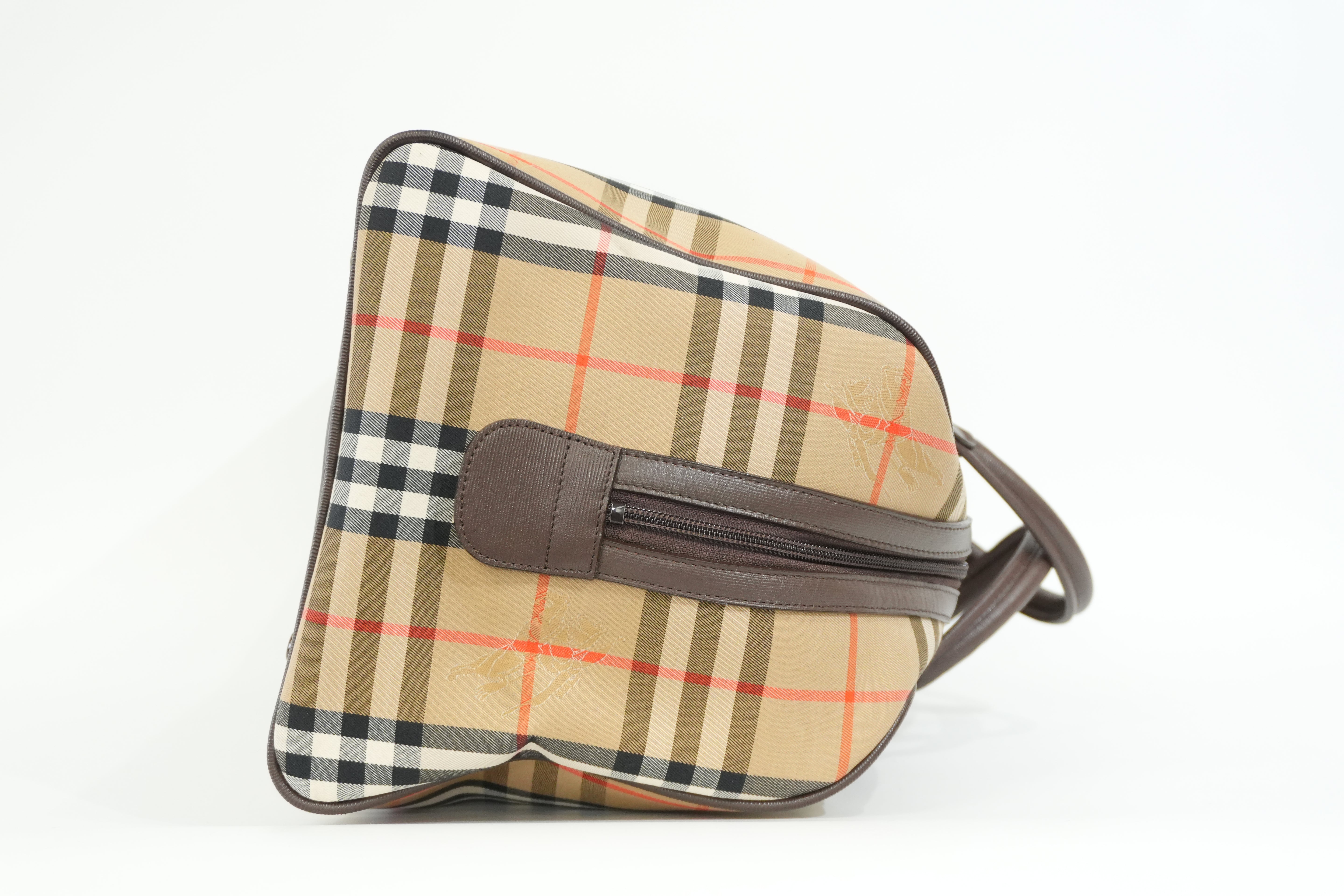 Pre-owned Burberry Haymarket Check Boston Bag