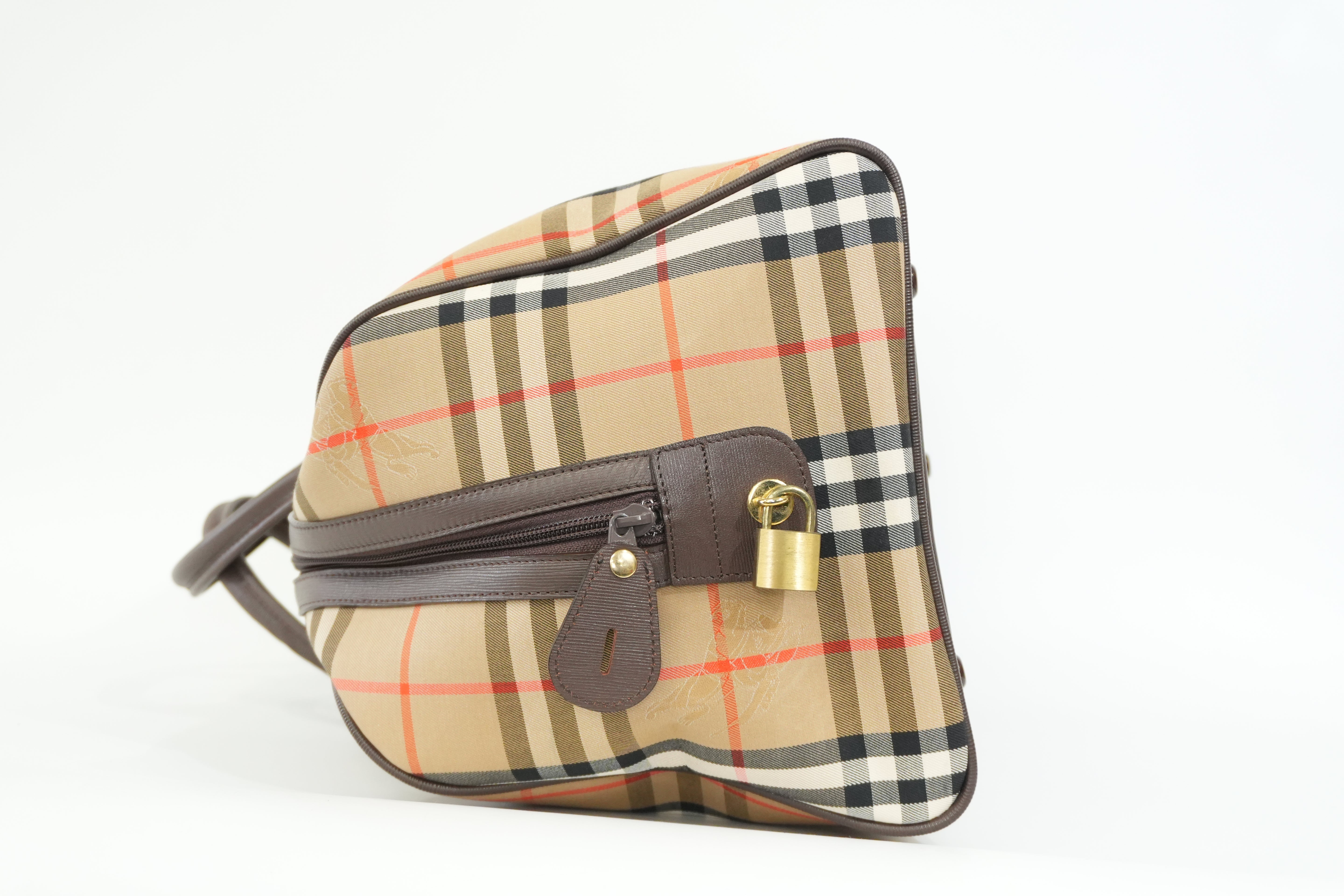Pre-owned Burberry Haymarket Check Boston Bag