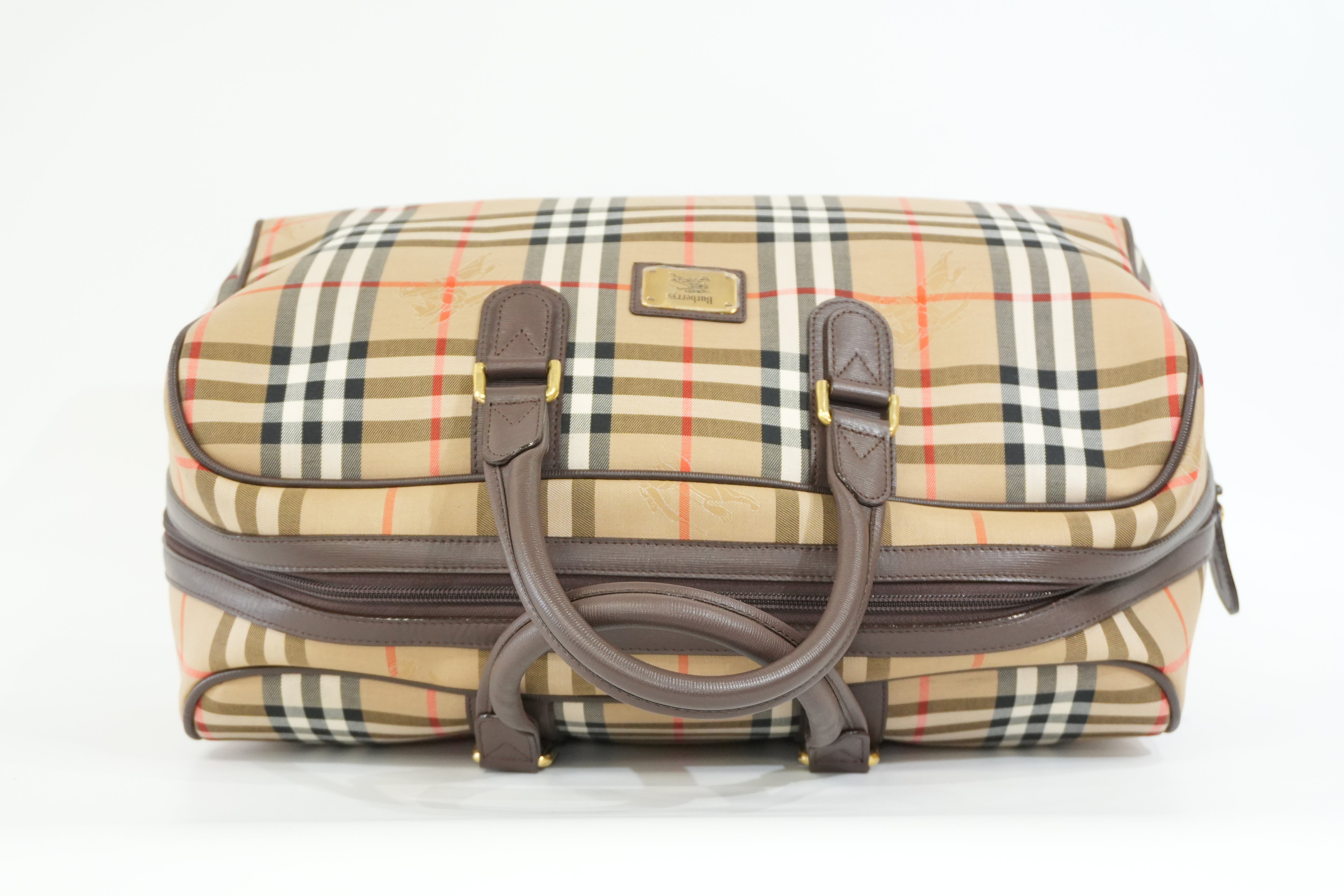 Pre-owned Burberry Haymarket Check Boston Bag