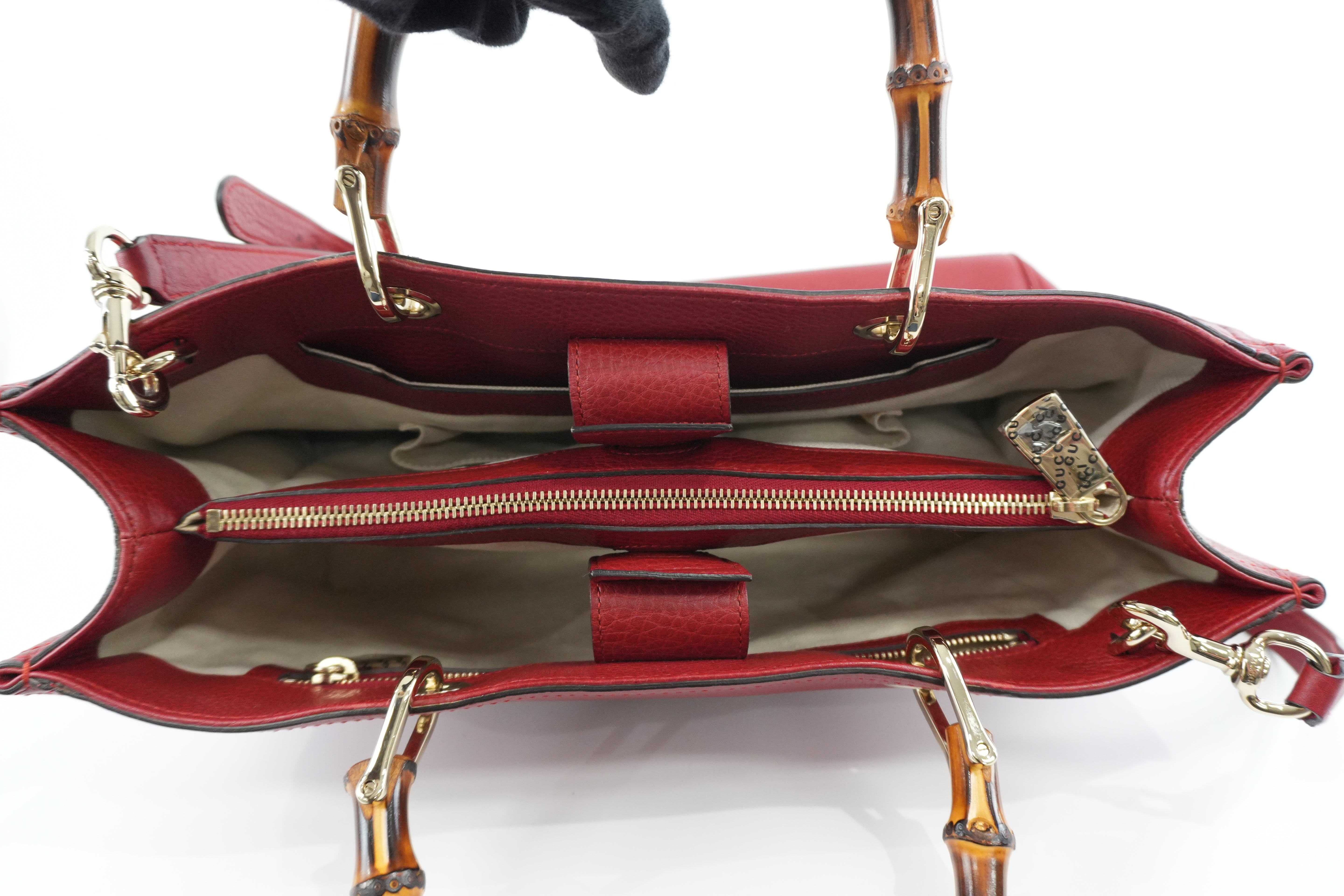 Gucci Bamboo Two Way Shoulder Bag Red Leather Used