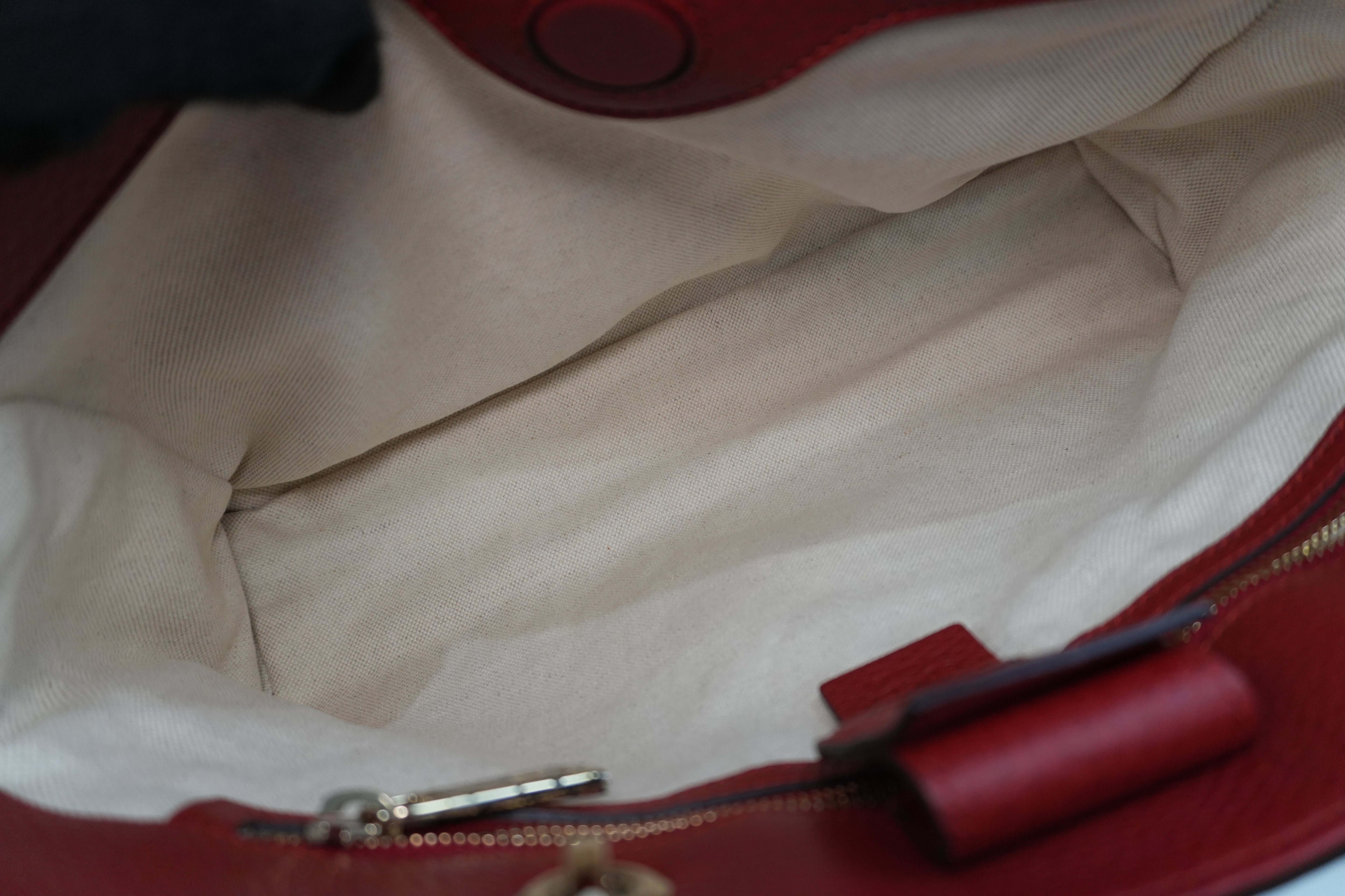 Gucci Bamboo Two Way Shoulder Bag Red Leather Used