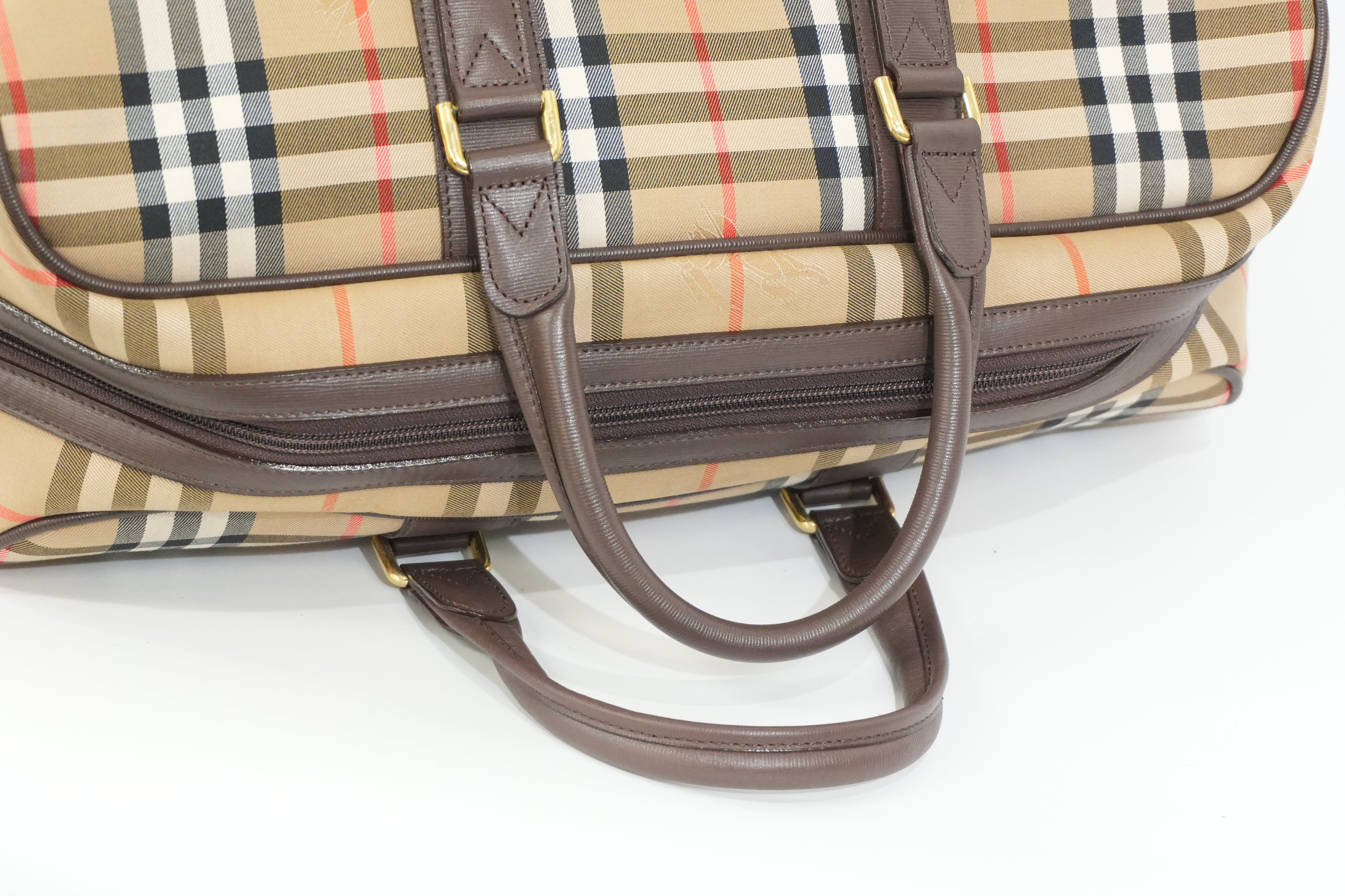 Pre-owned Burberry Haymarket Check Boston Bag