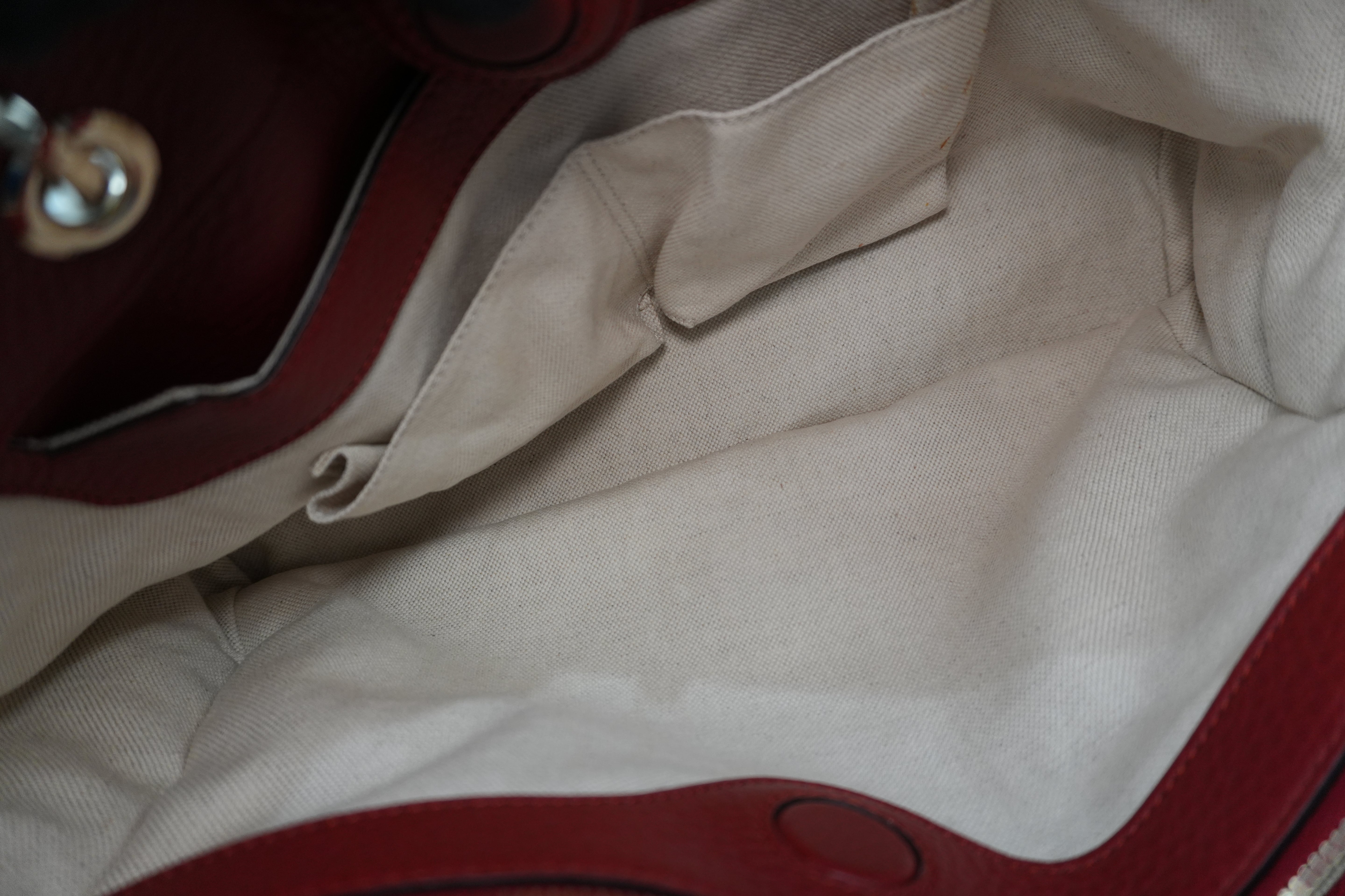 Gucci Bamboo Two Way Shoulder Bag Red Leather Used