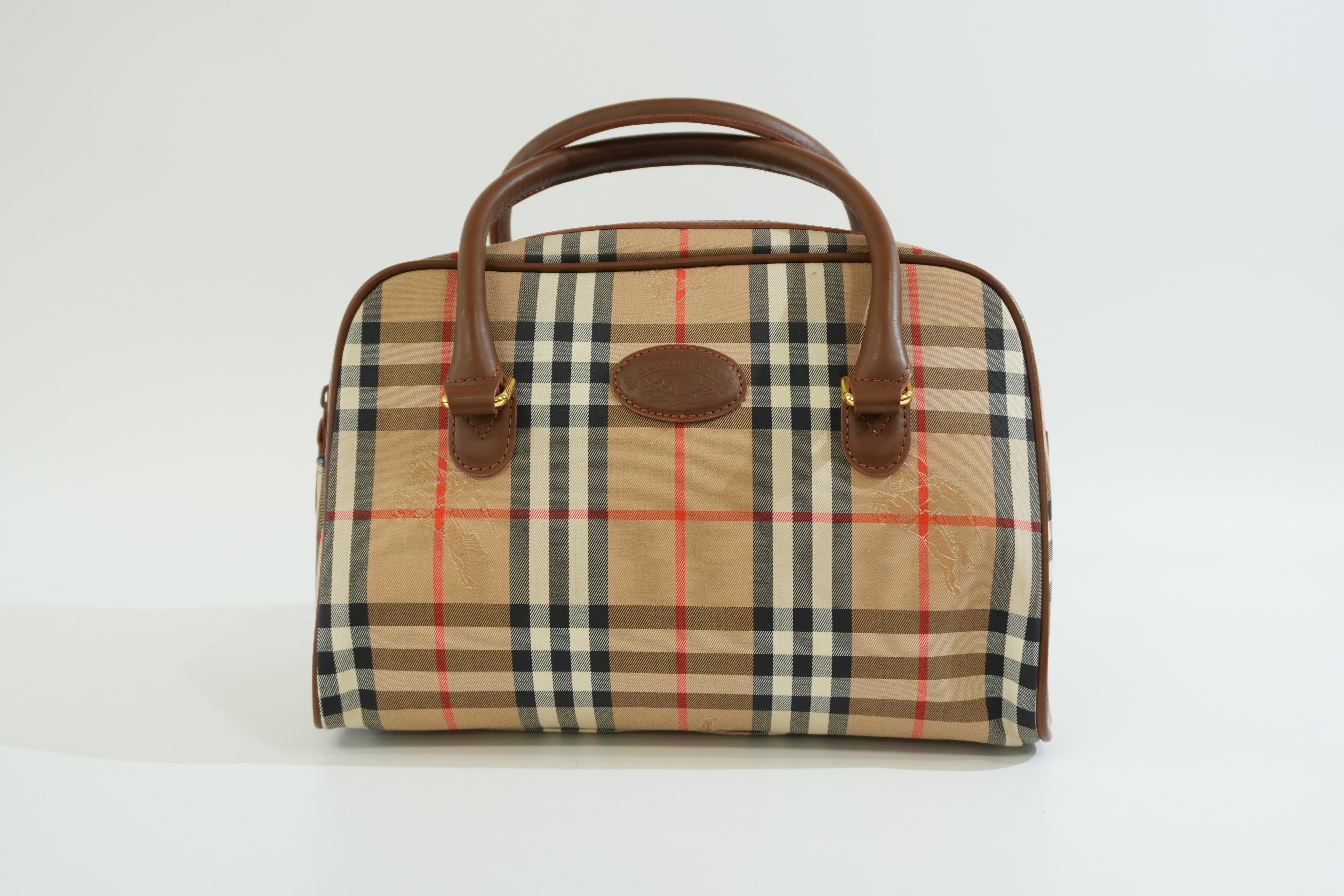 Pre-owned Burberry Haymarket Check Boston Bag Brown