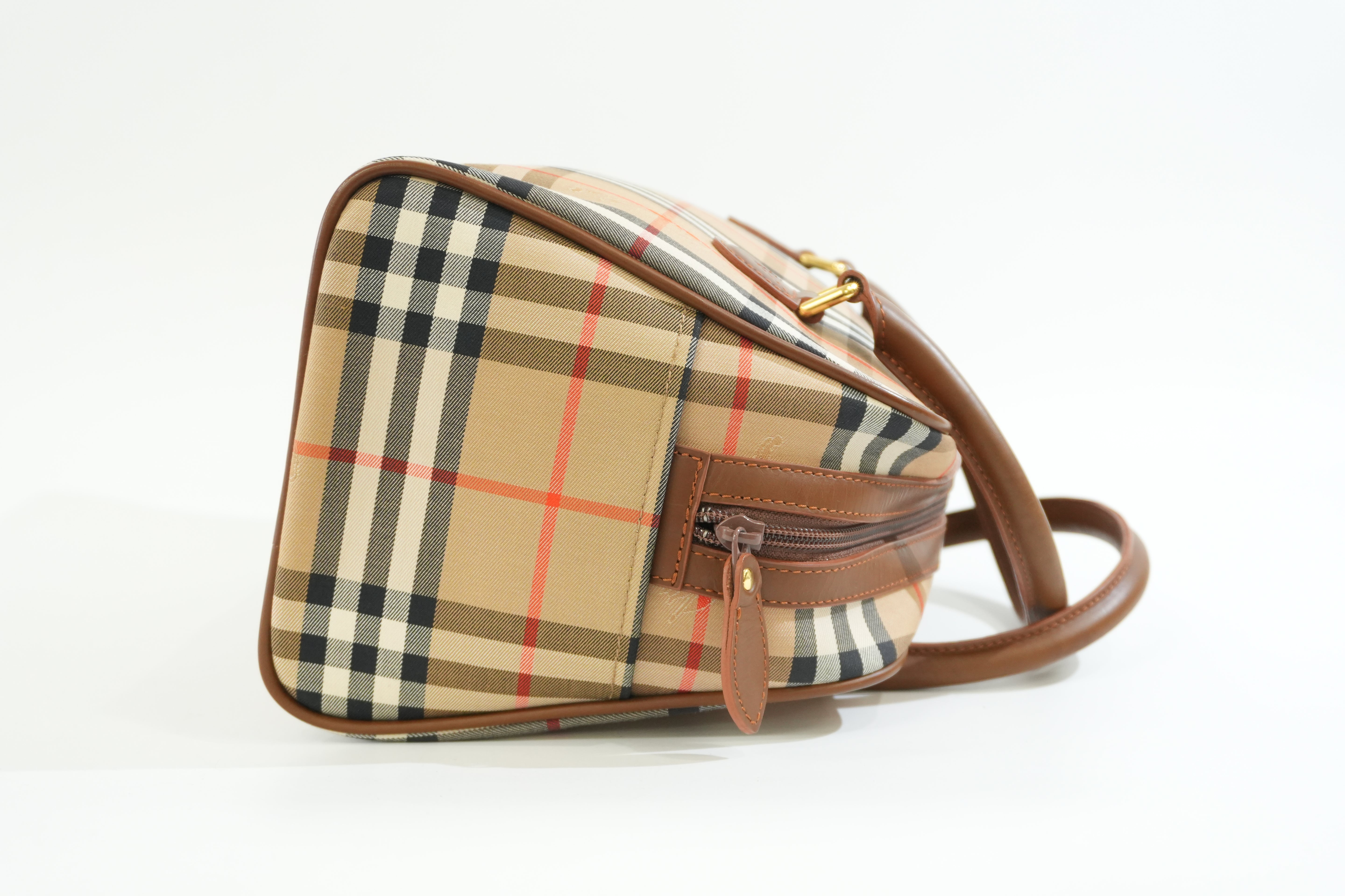 Pre-owned Burberry Haymarket Check Boston Bag Brown