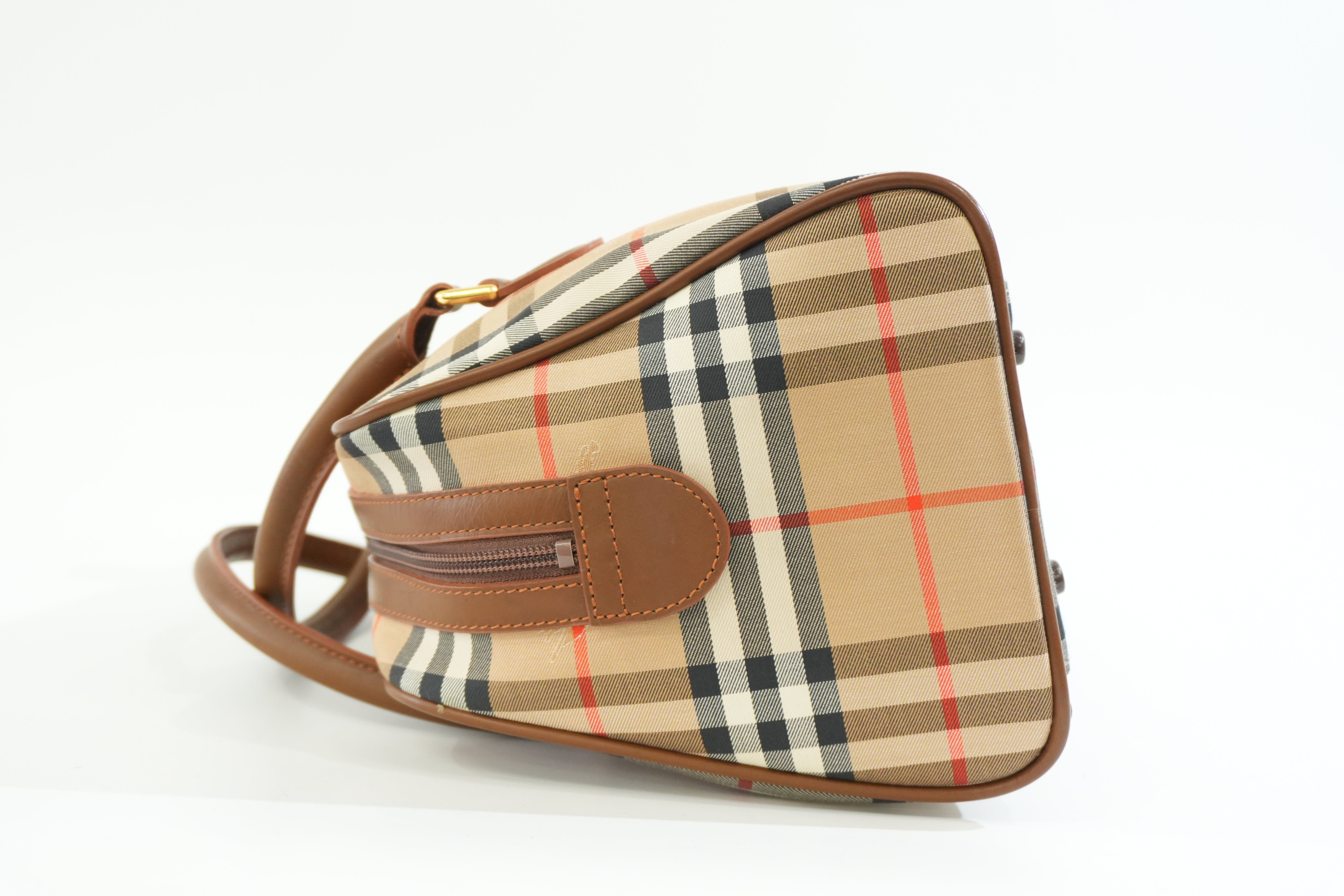 Pre-owned Burberry Haymarket Check Boston Bag Brown