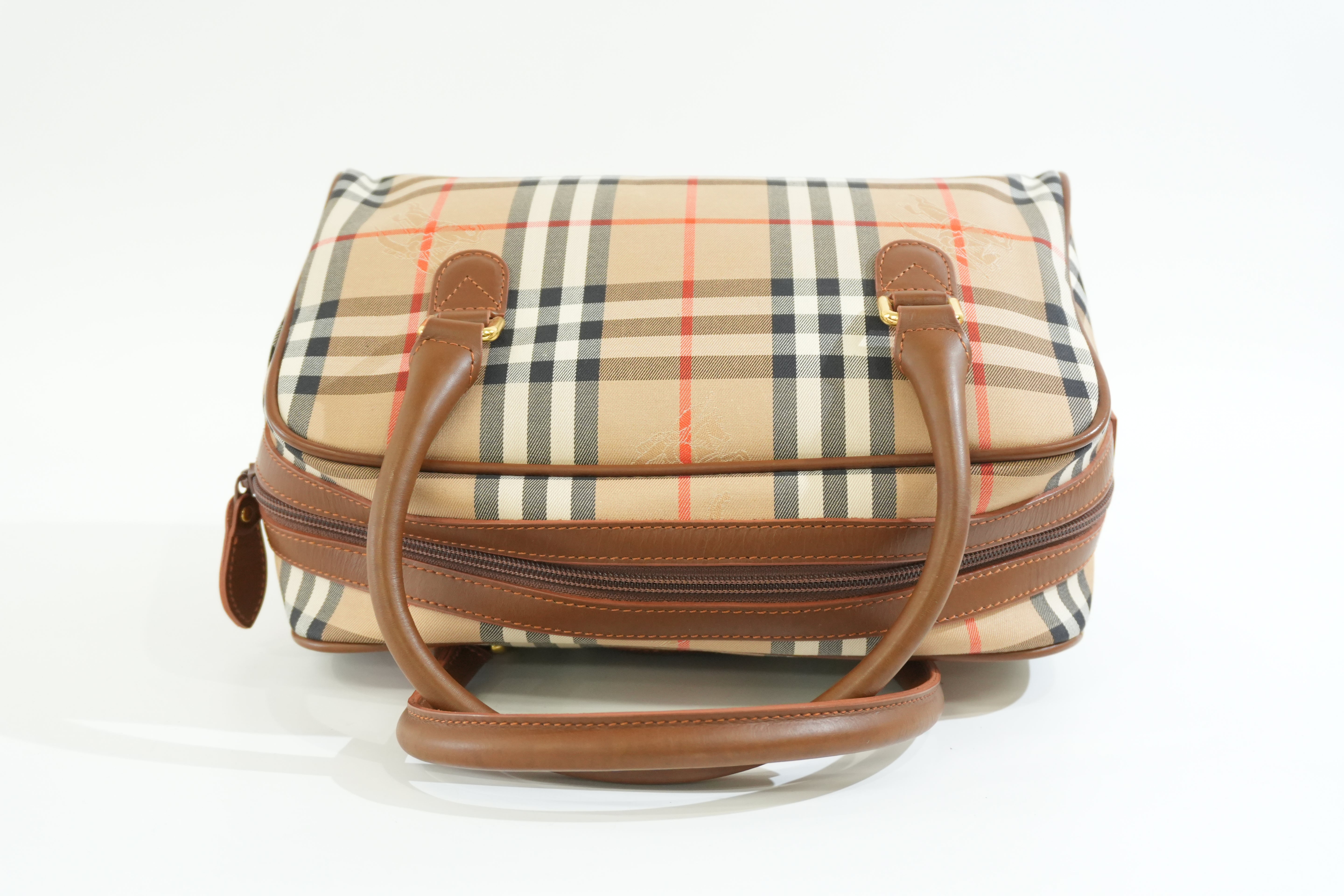 Pre-owned Burberry Haymarket Check Boston Bag Brown