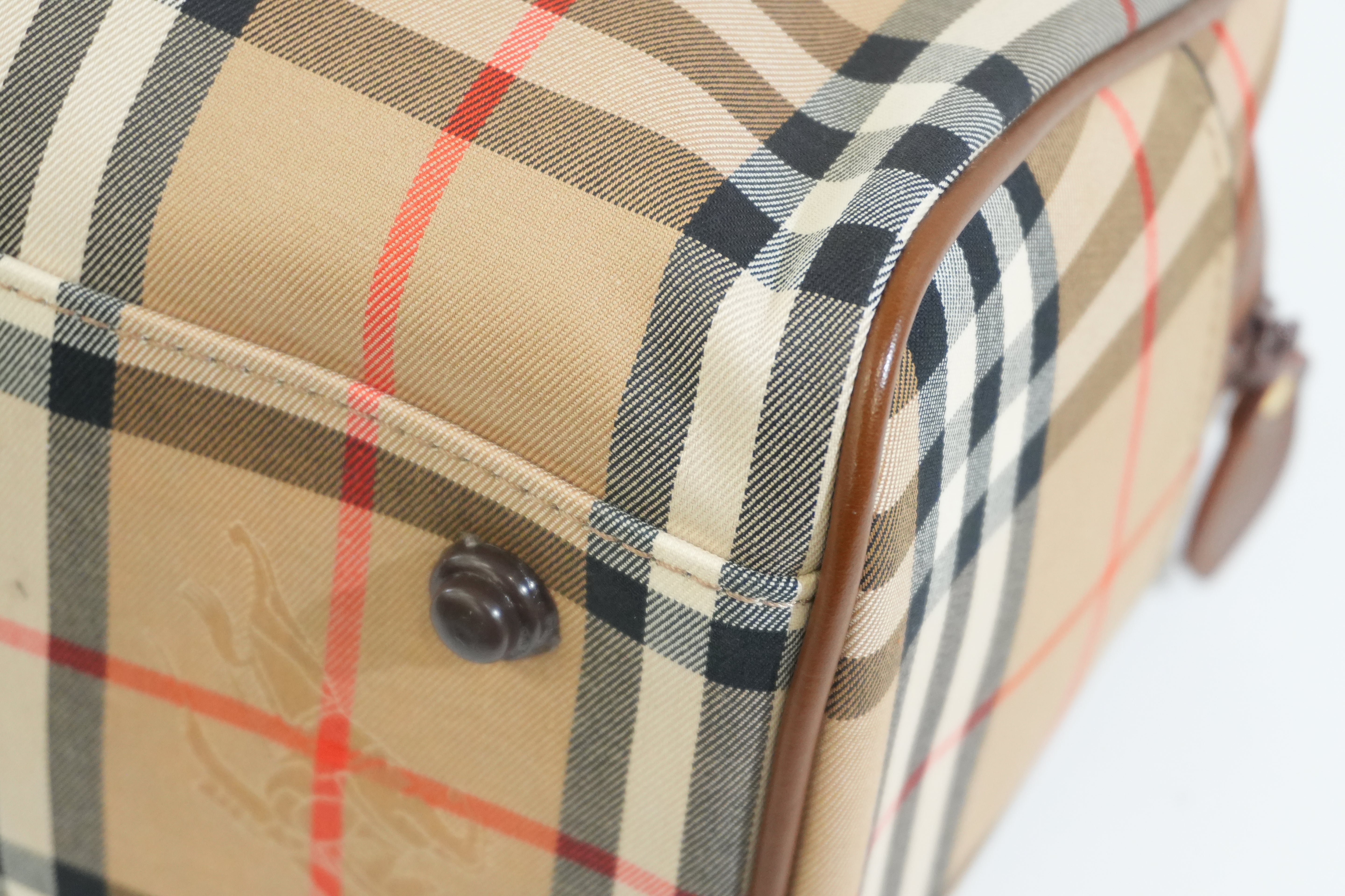 Pre-owned Burberry Haymarket Check Boston Bag Brown