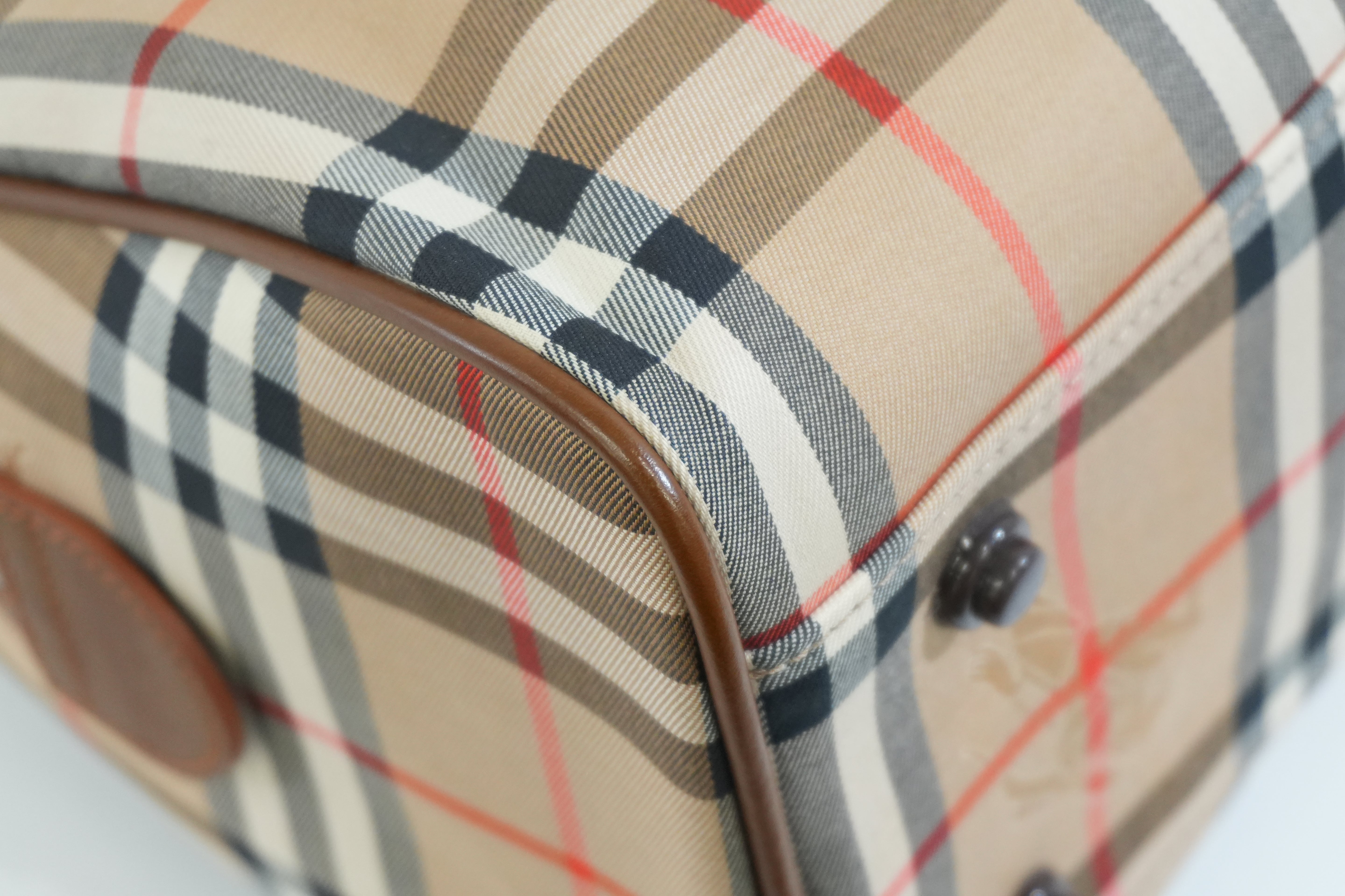 Pre-owned Burberry Haymarket Check Boston Bag Brown