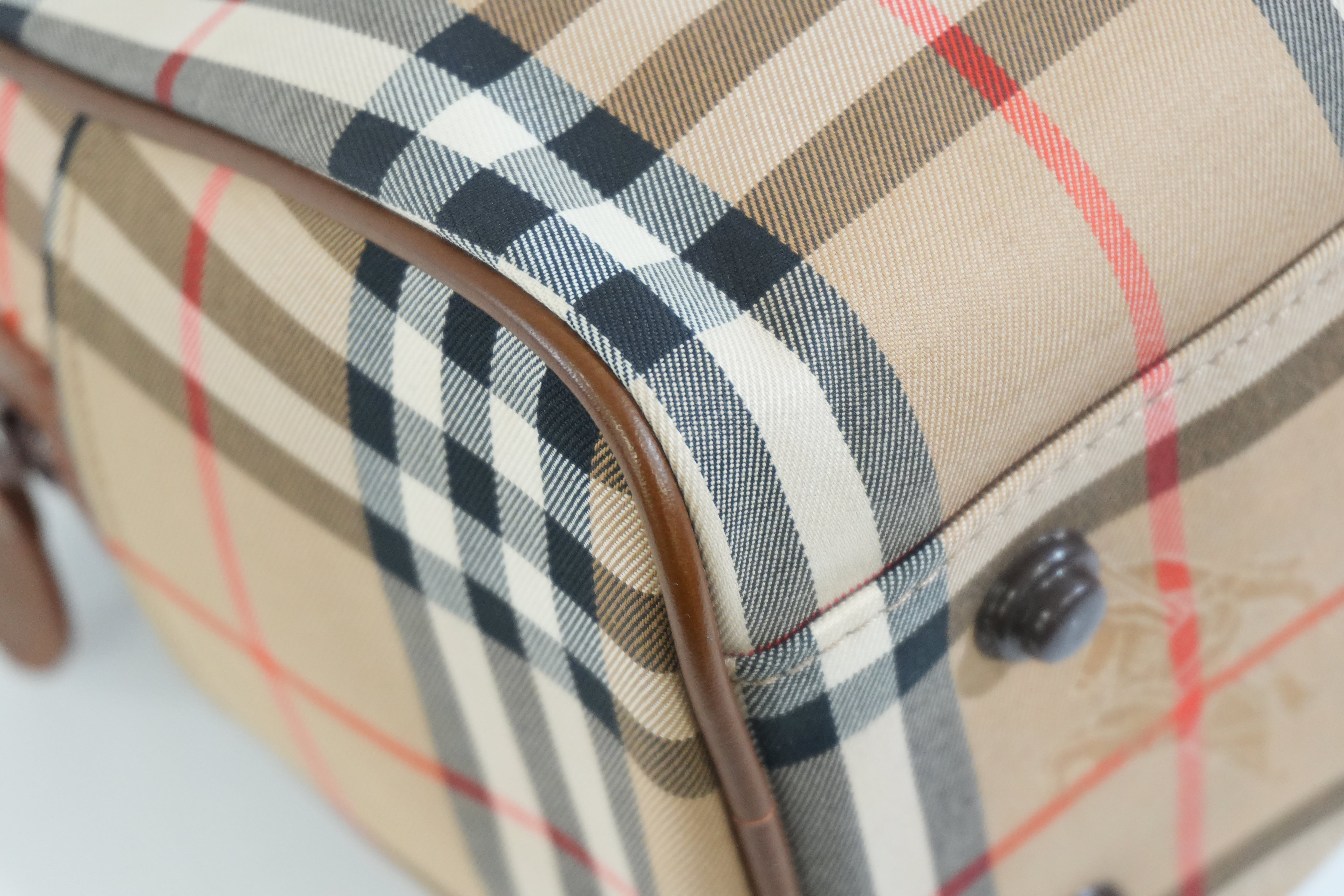 Pre-owned Burberry Haymarket Check Boston Bag Brown