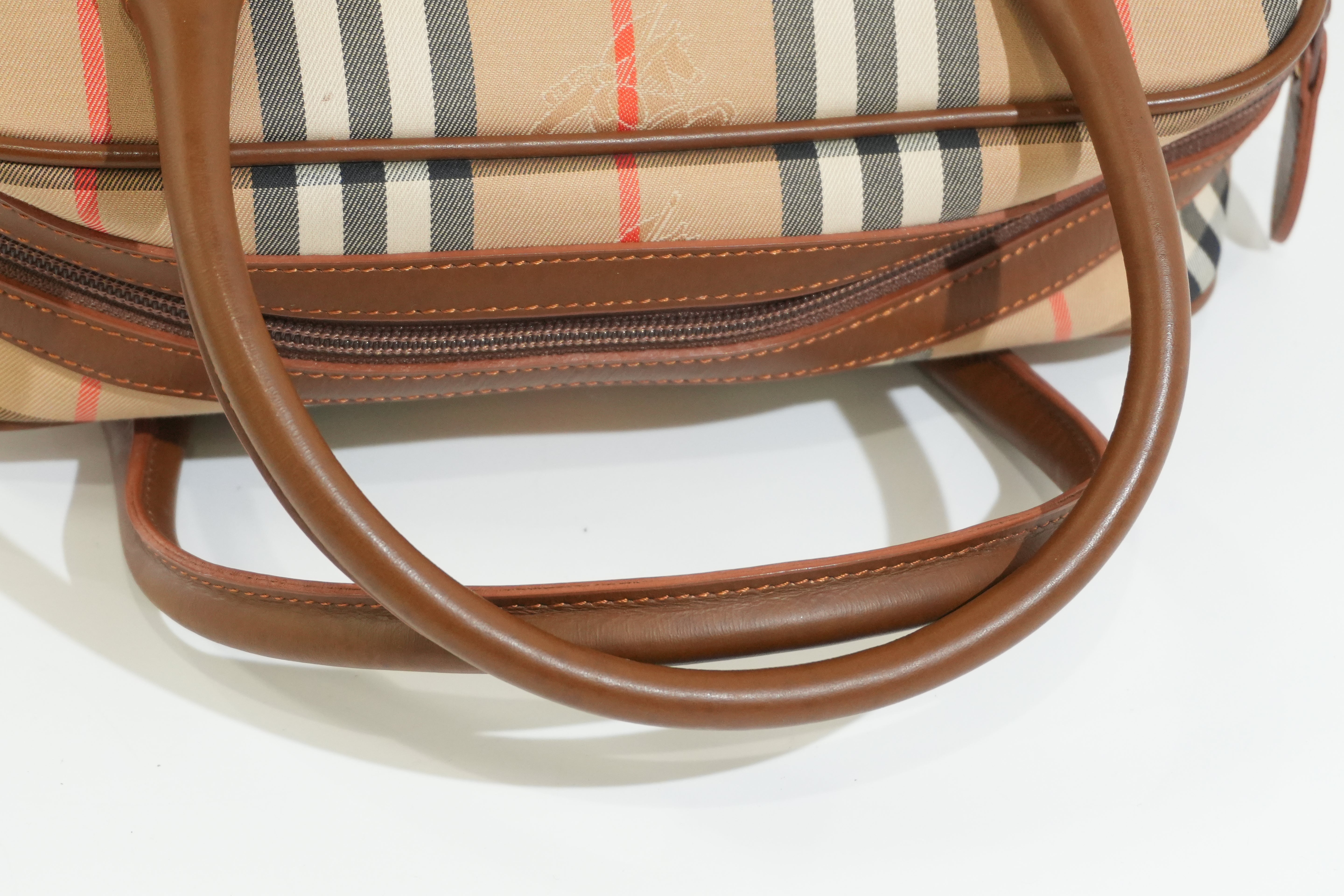 Pre-owned Burberry Haymarket Check Boston Bag Brown