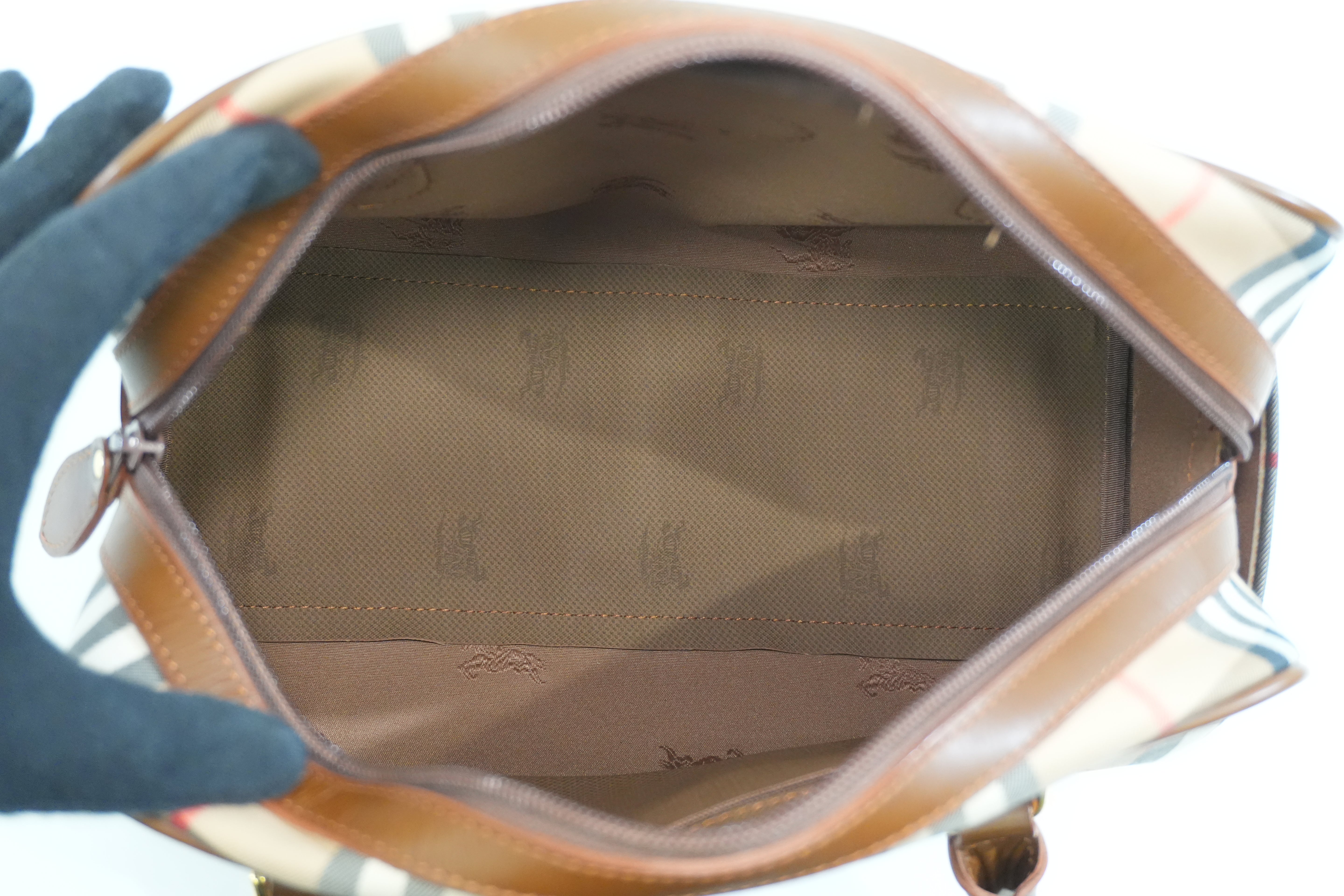 Pre-owned Burberry Haymarket Check Boston Bag Brown