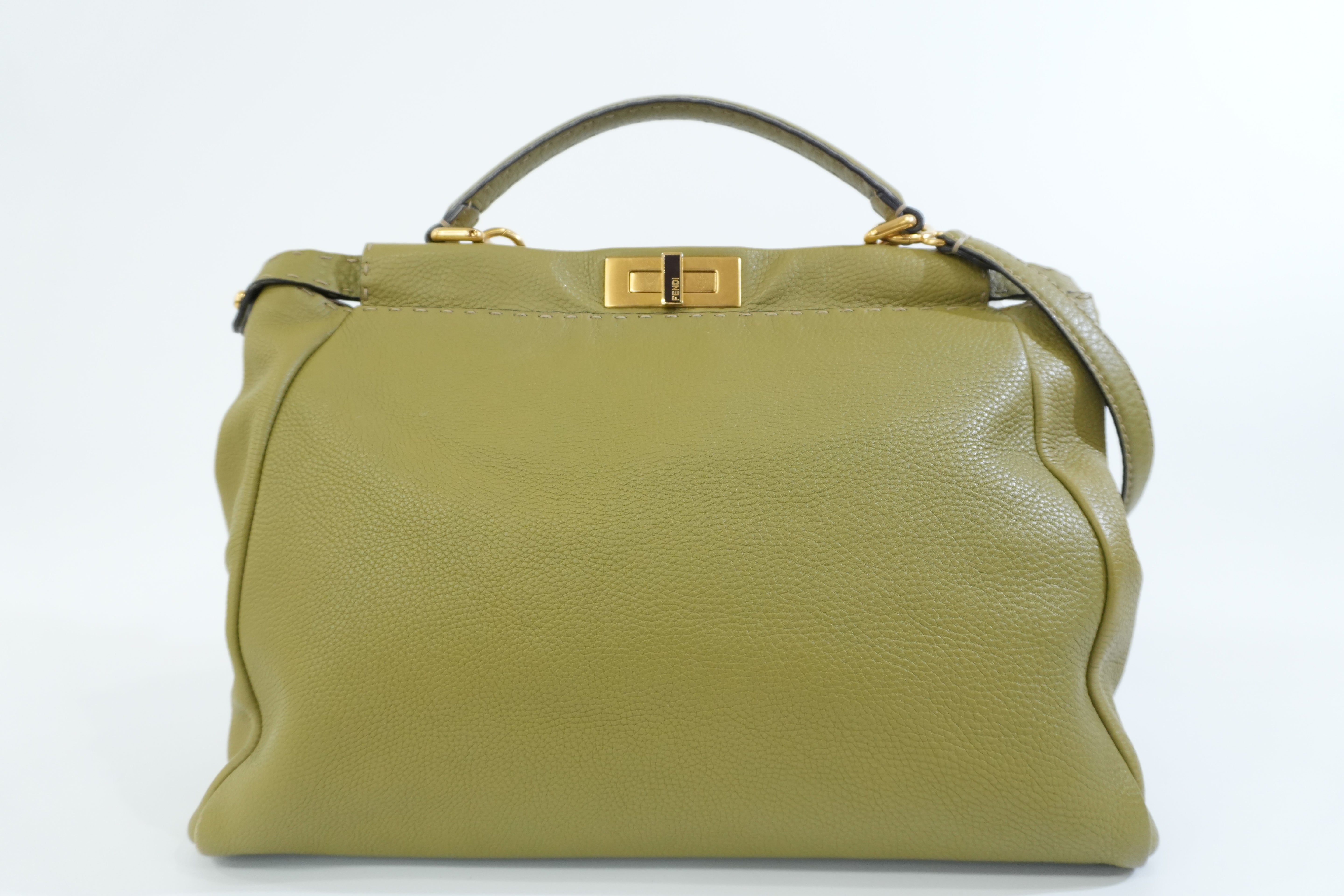 Pre-owned Fendi Calfskin Leather Peek a Boo Shoulder Bag Green