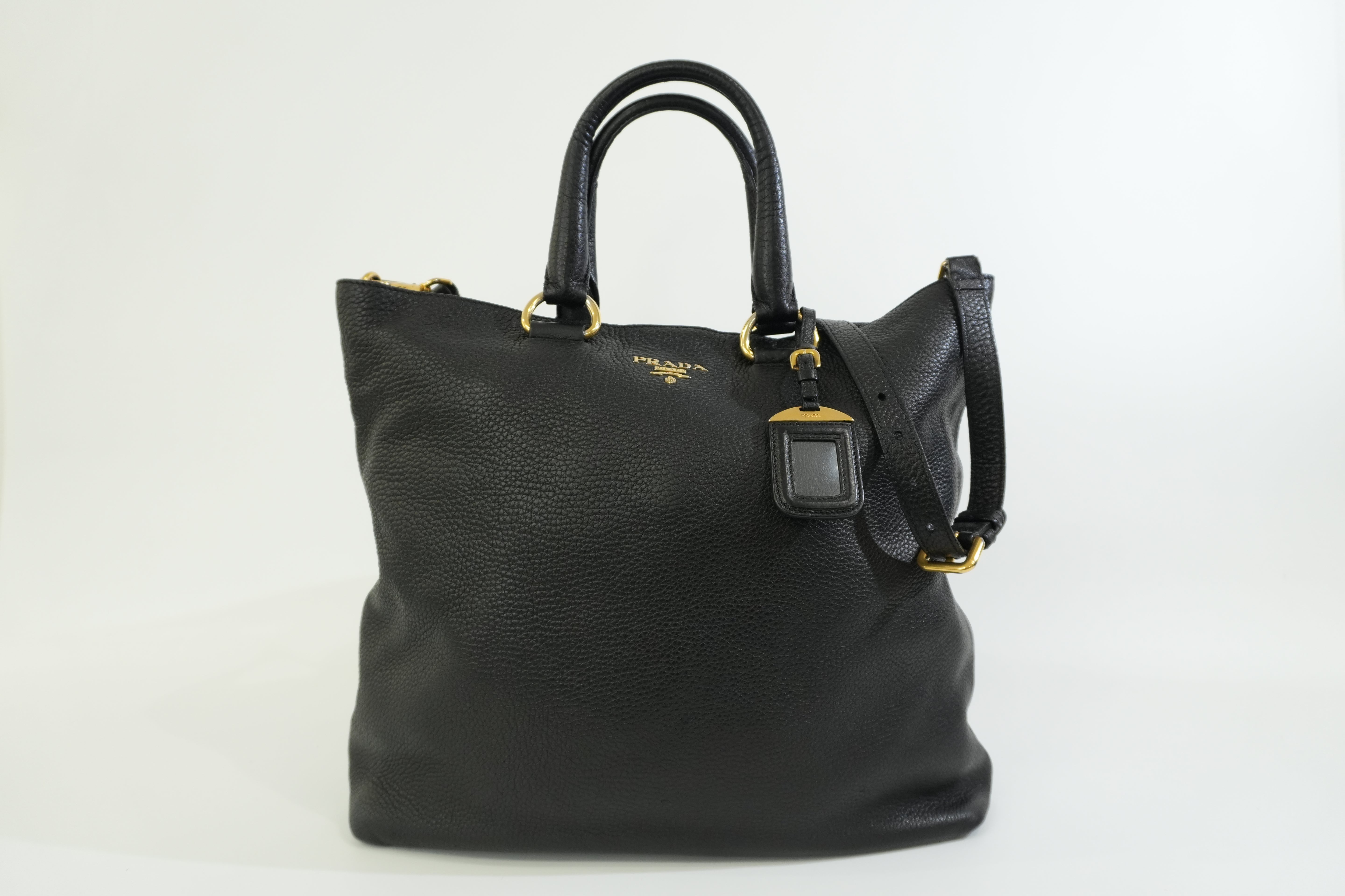 Pre-owned Prada Leather Two Way Shoulder Tote Bag Black