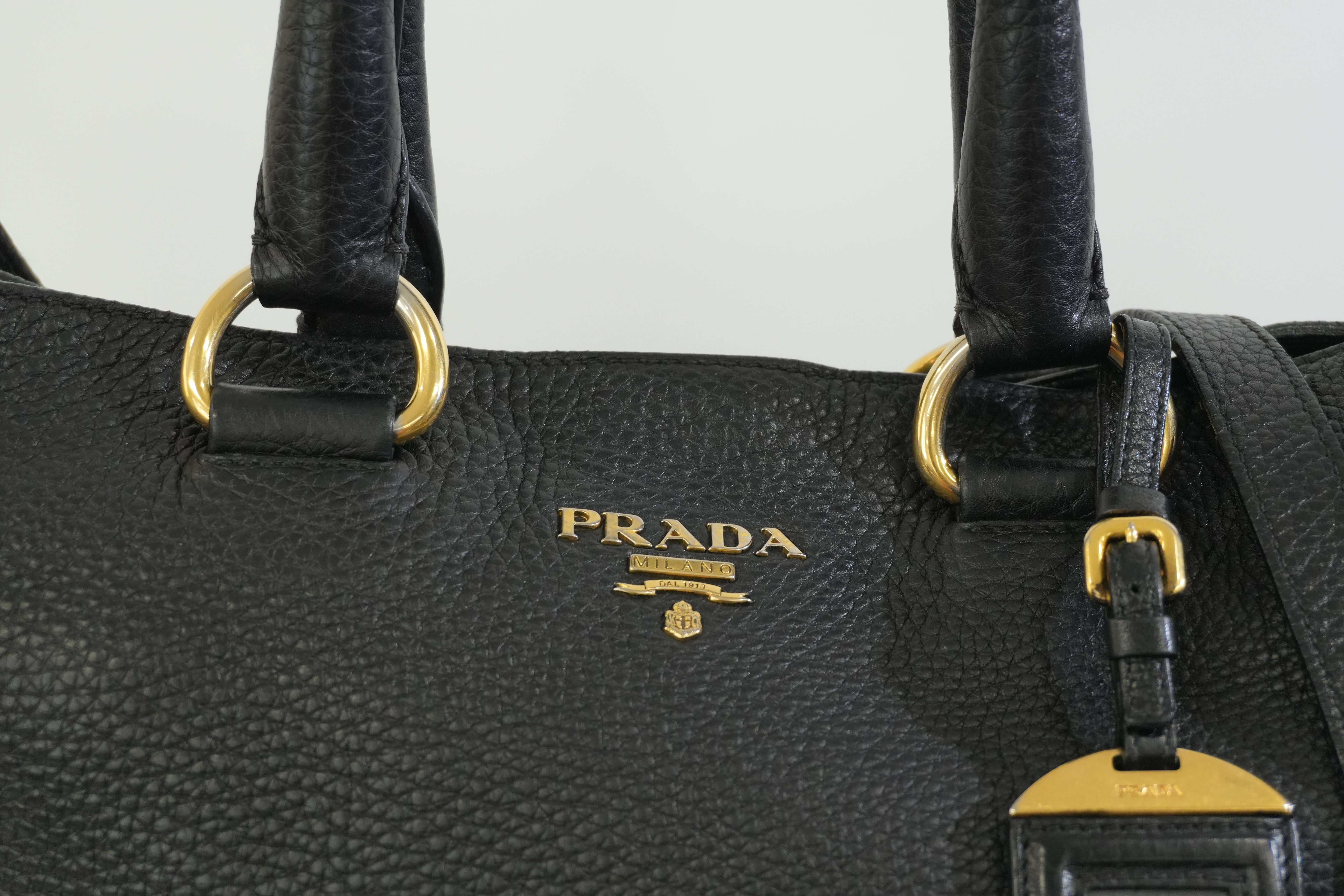Pre-owned Prada Leather Two Way Shoulder Tote Bag Black
