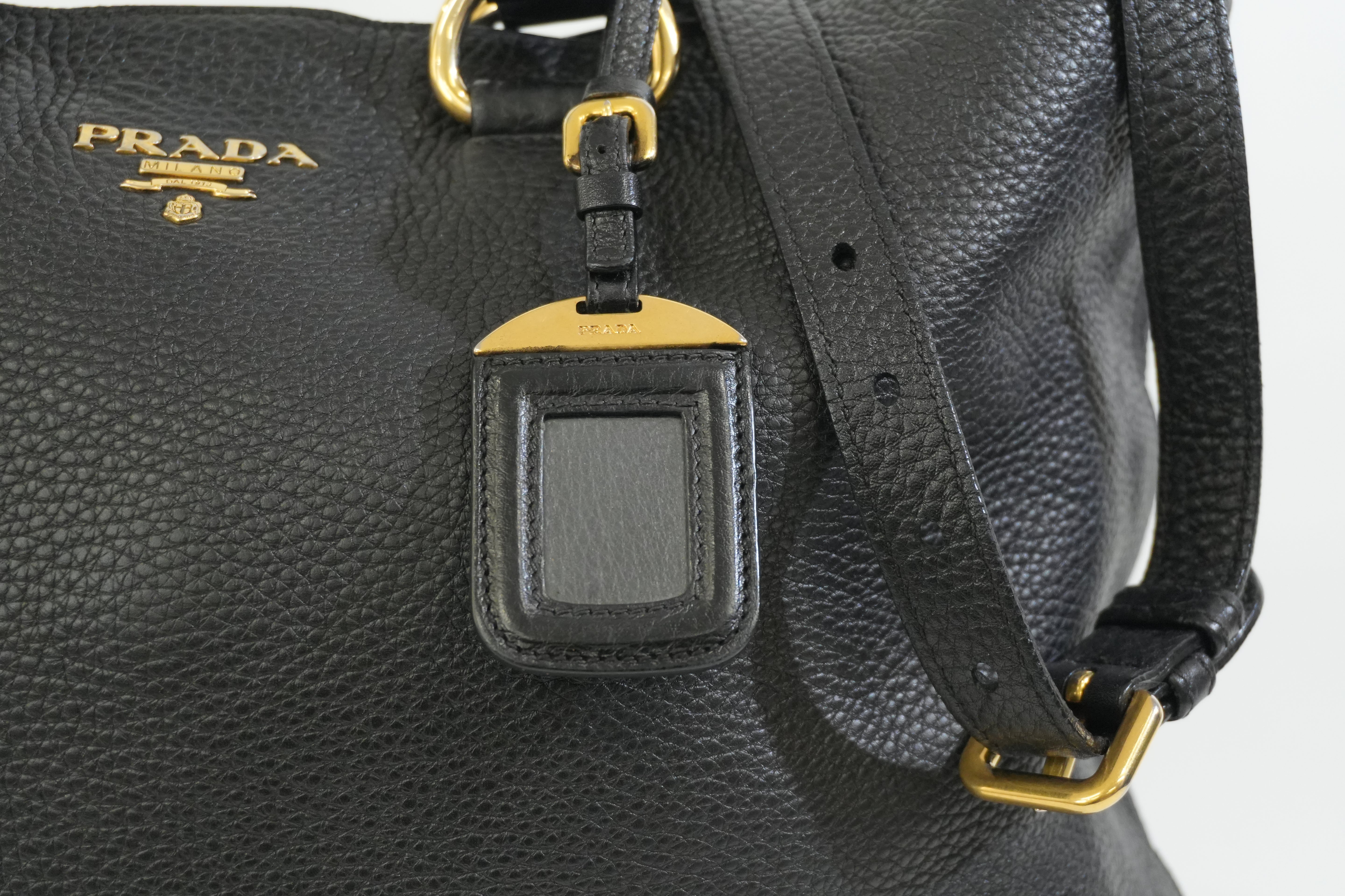 Pre-owned Prada Leather Two Way Shoulder Tote Bag Black