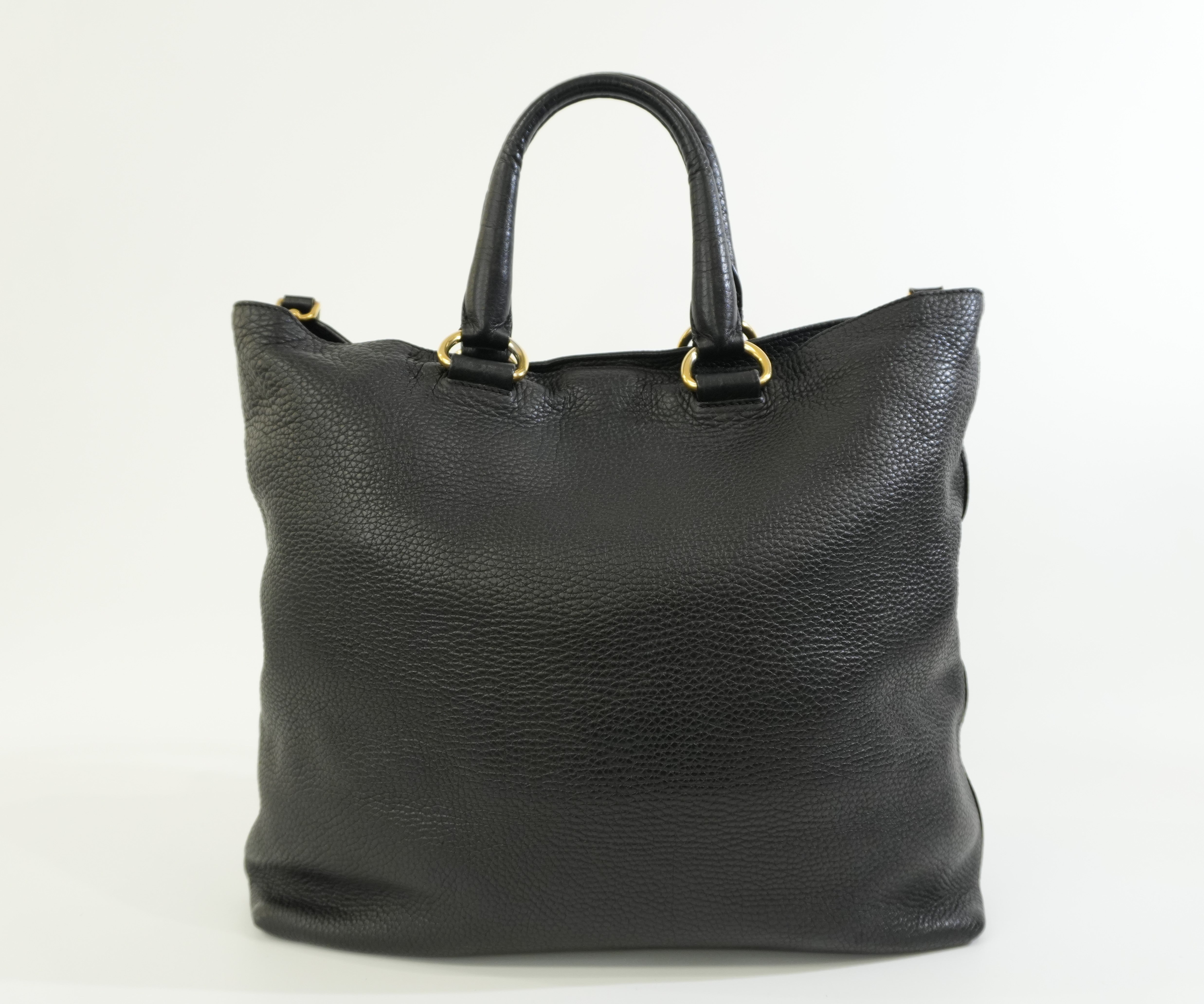 Pre-owned Prada Leather Two Way Shoulder Tote Bag Black