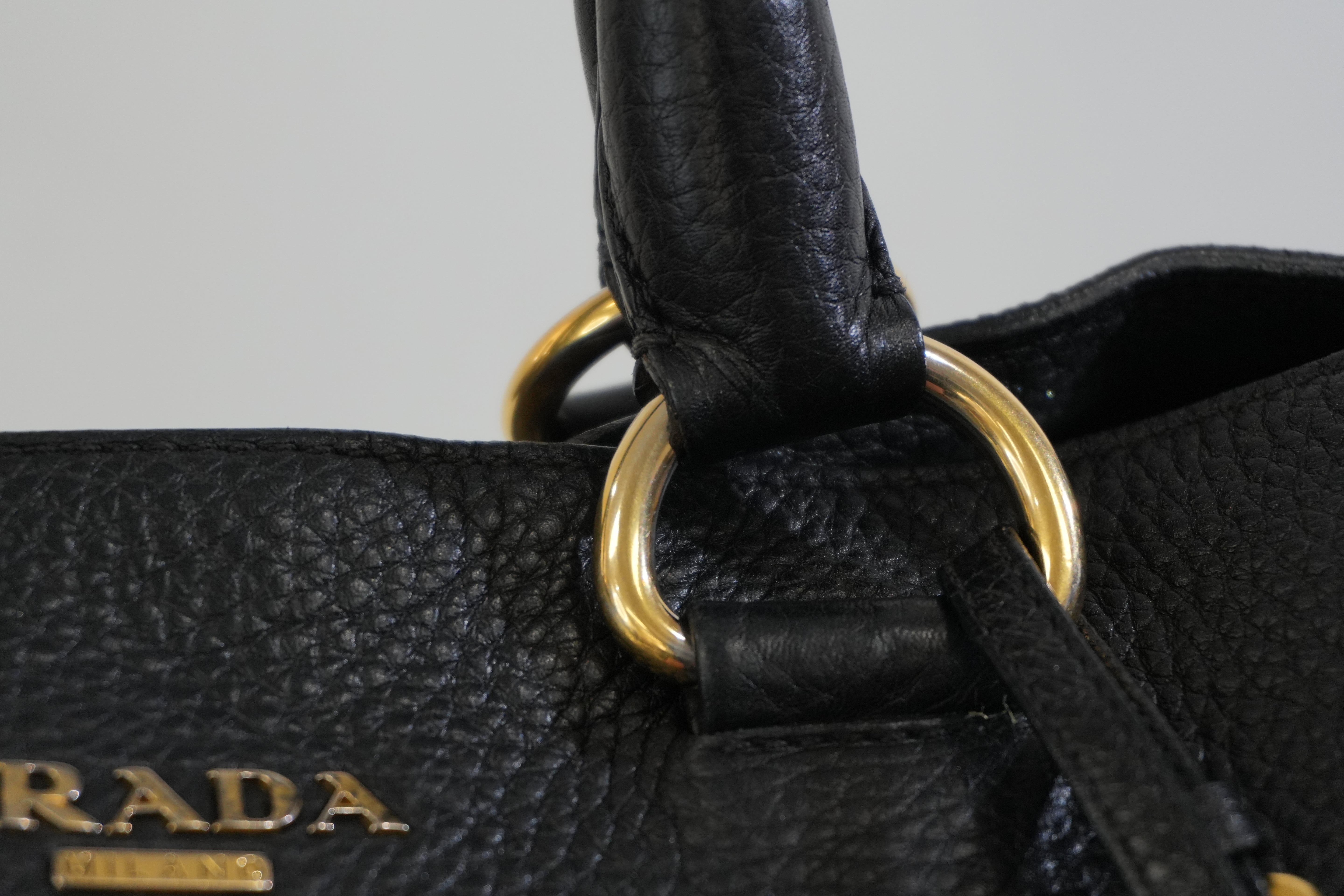 Pre-owned Prada Leather Two Way Shoulder Tote Bag Black