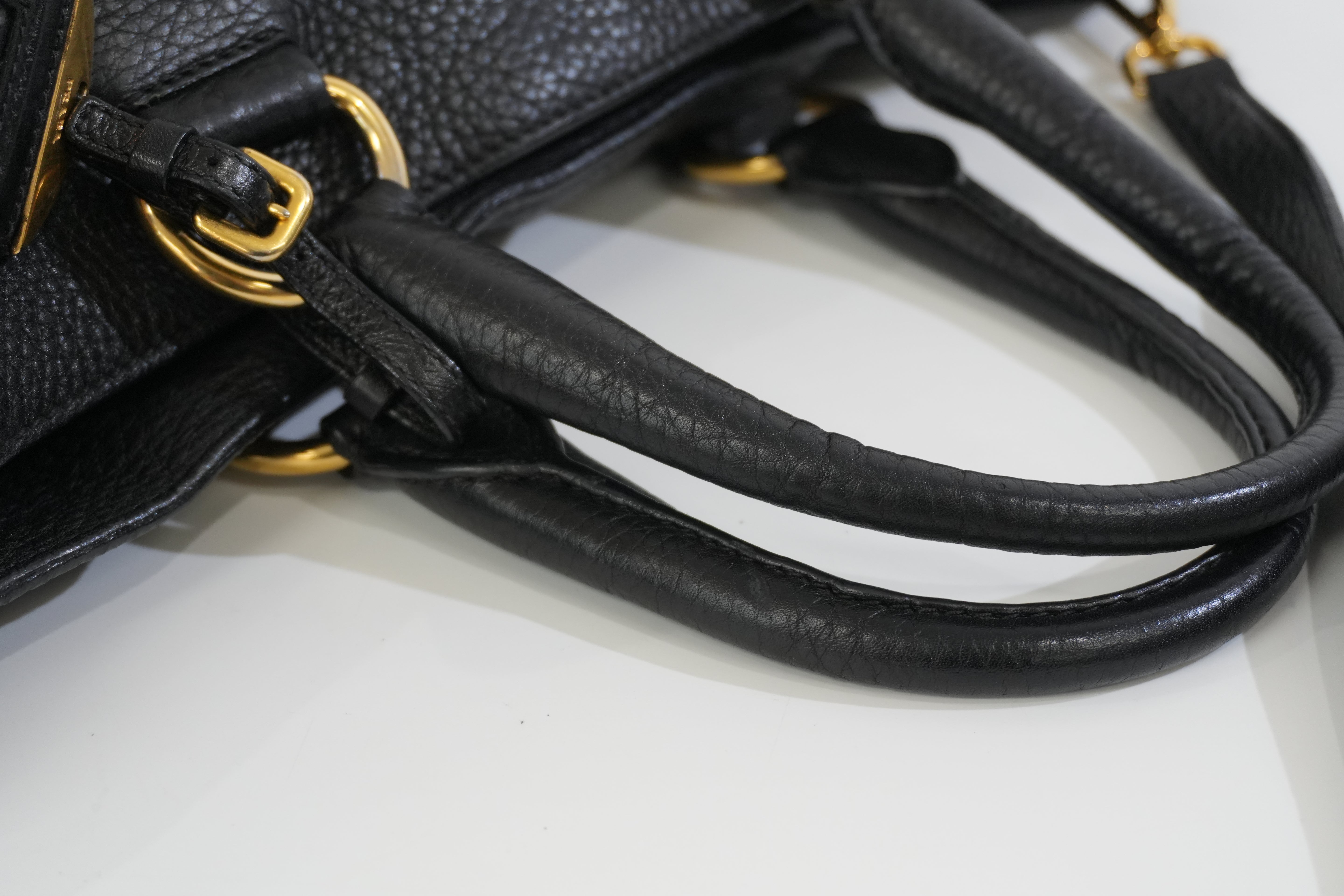 Pre-owned Prada Leather Two Way Shoulder Tote Bag Black