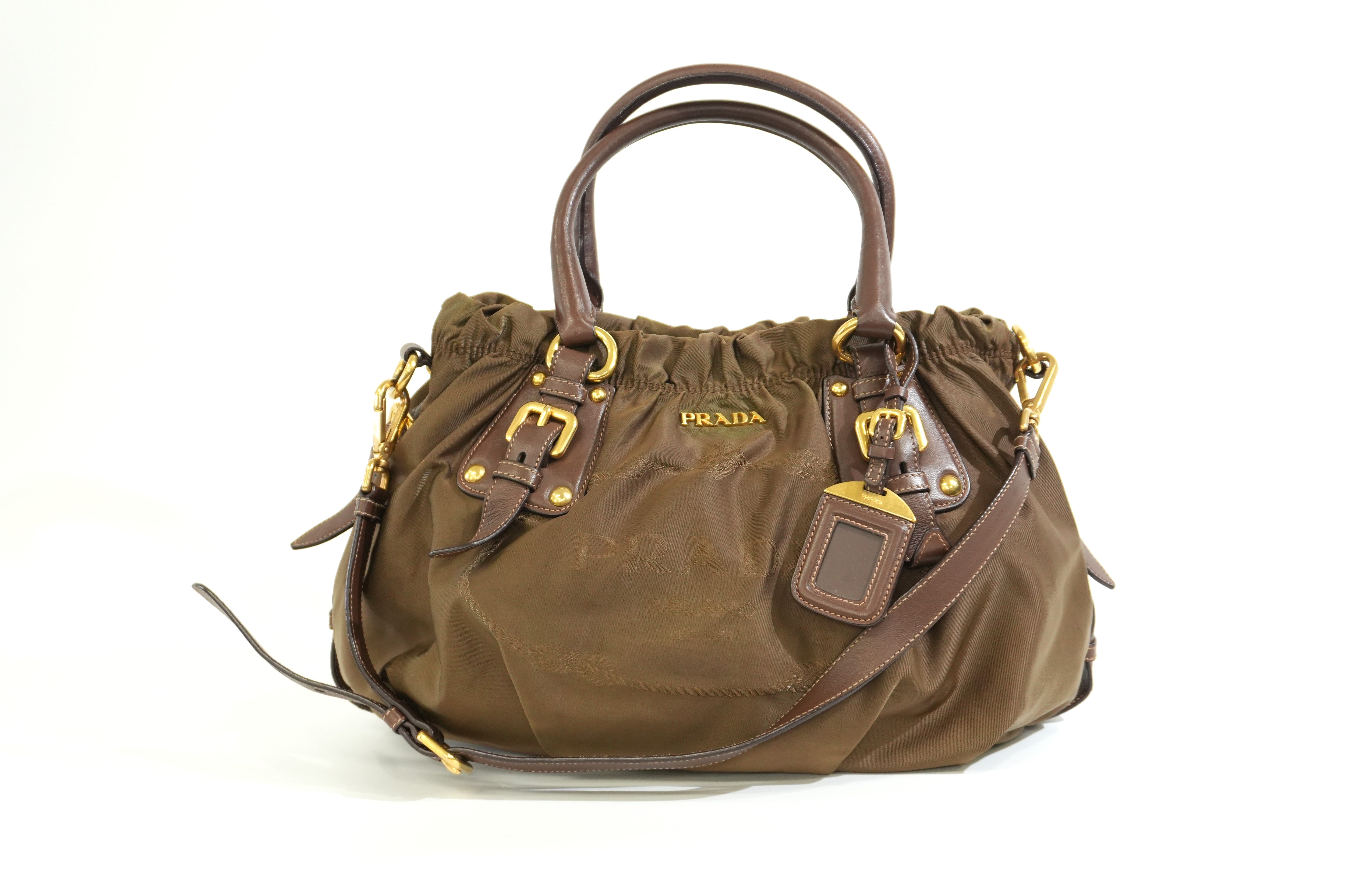 Pre-owned Prada Tessuto Two Way Shoulder Bag Olive Green