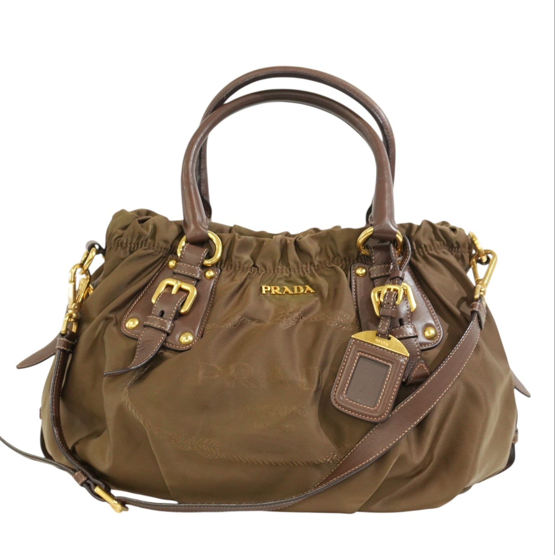 Pre-owned Prada Tessuto Two Way Shoulder Bag Olive Green