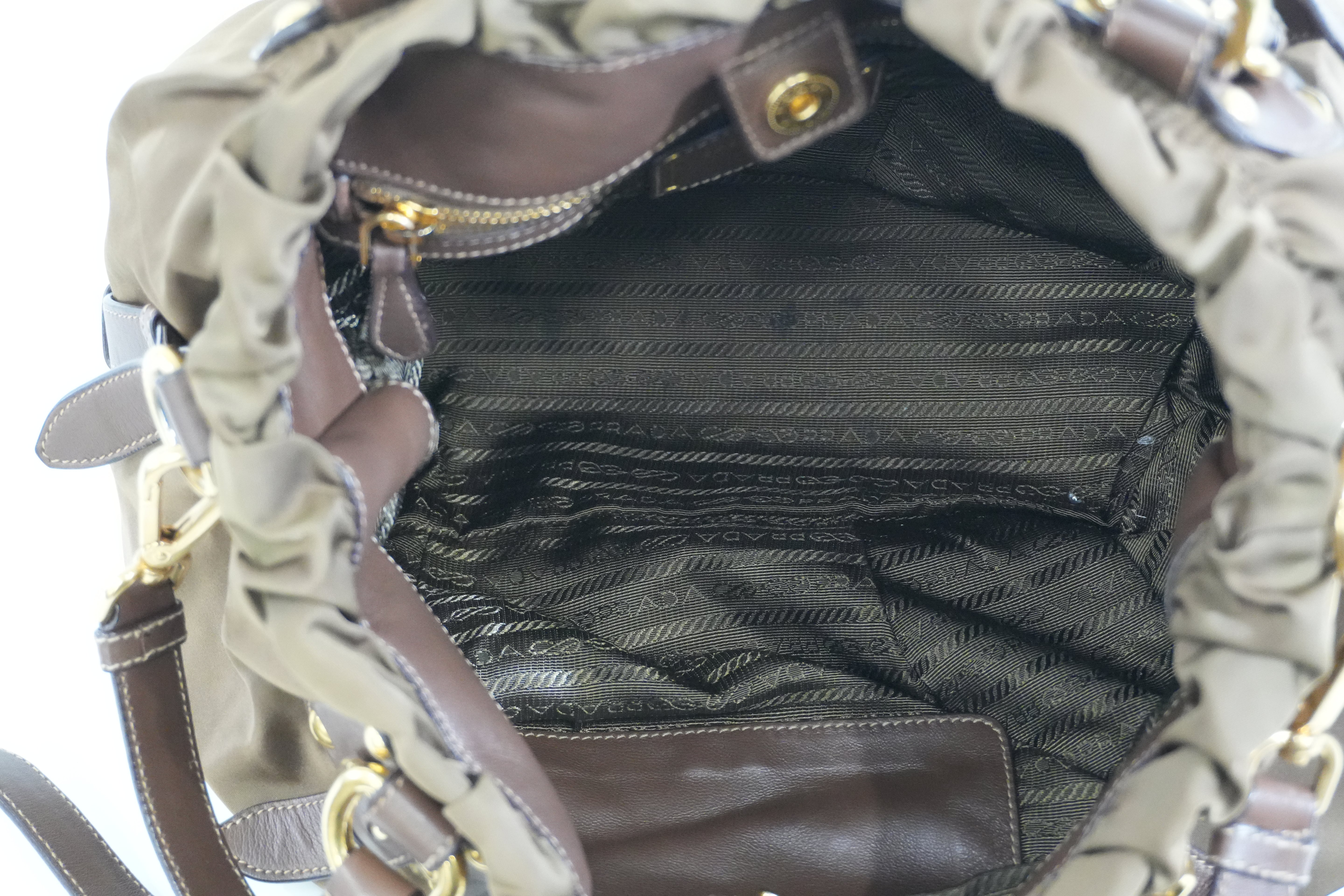 Pre-owned Prada Tessuto Two Way Shoulder Bag Olive Green