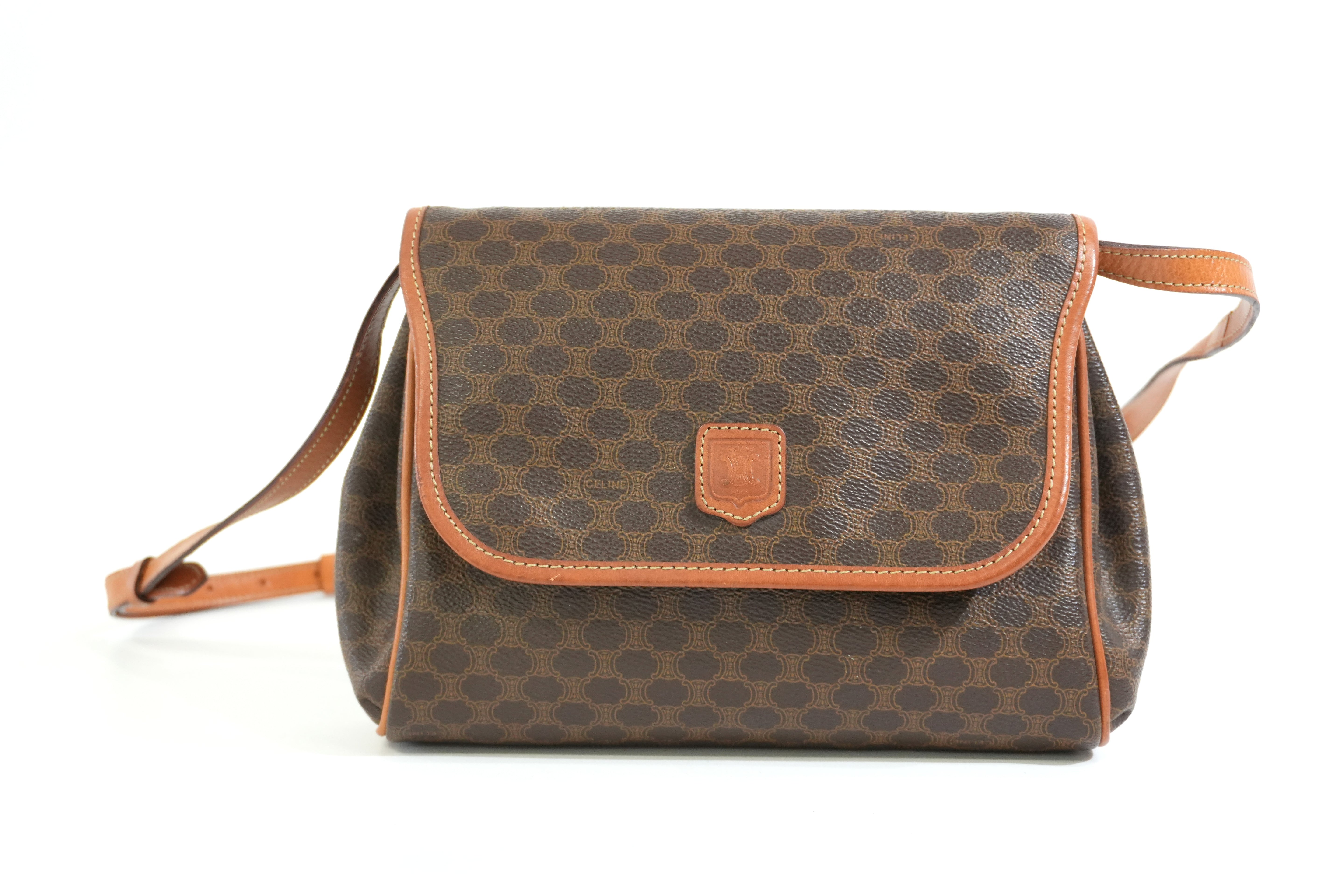 Pre-owned Celine Macadam Crossbody Bag Brown