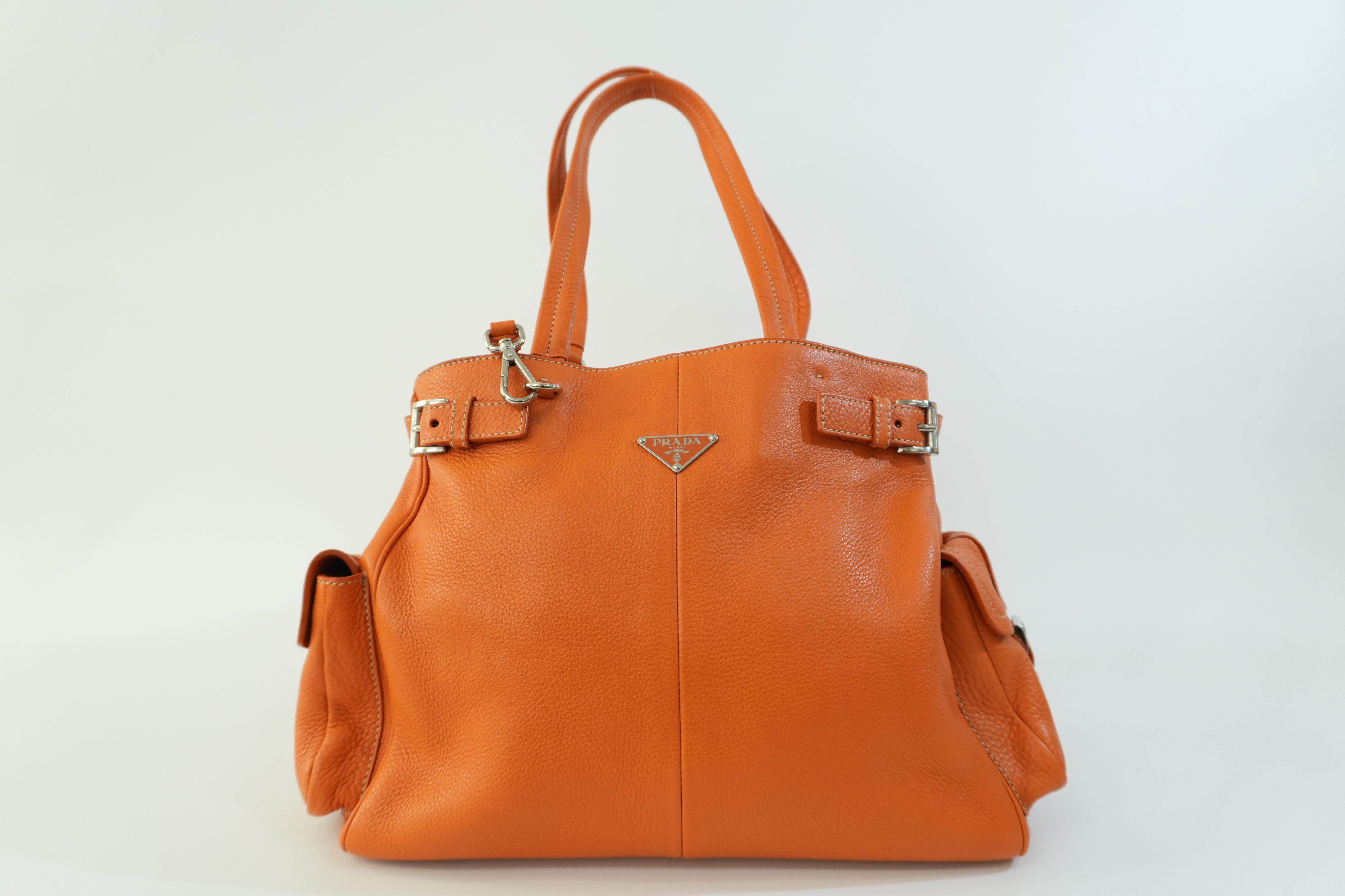 Prada Leather Tote Bag Orange Used