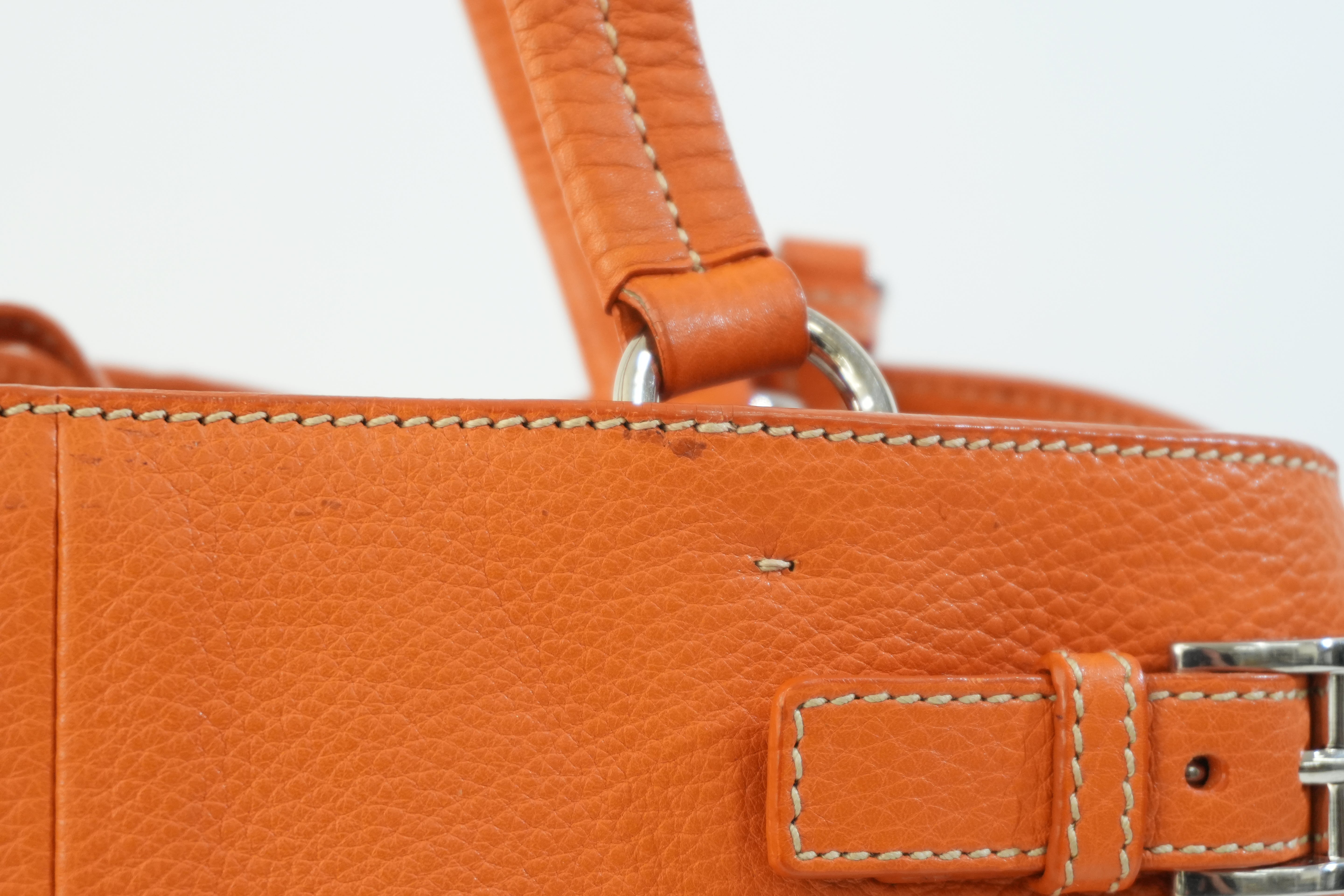 Prada Leather Tote Bag Orange Used