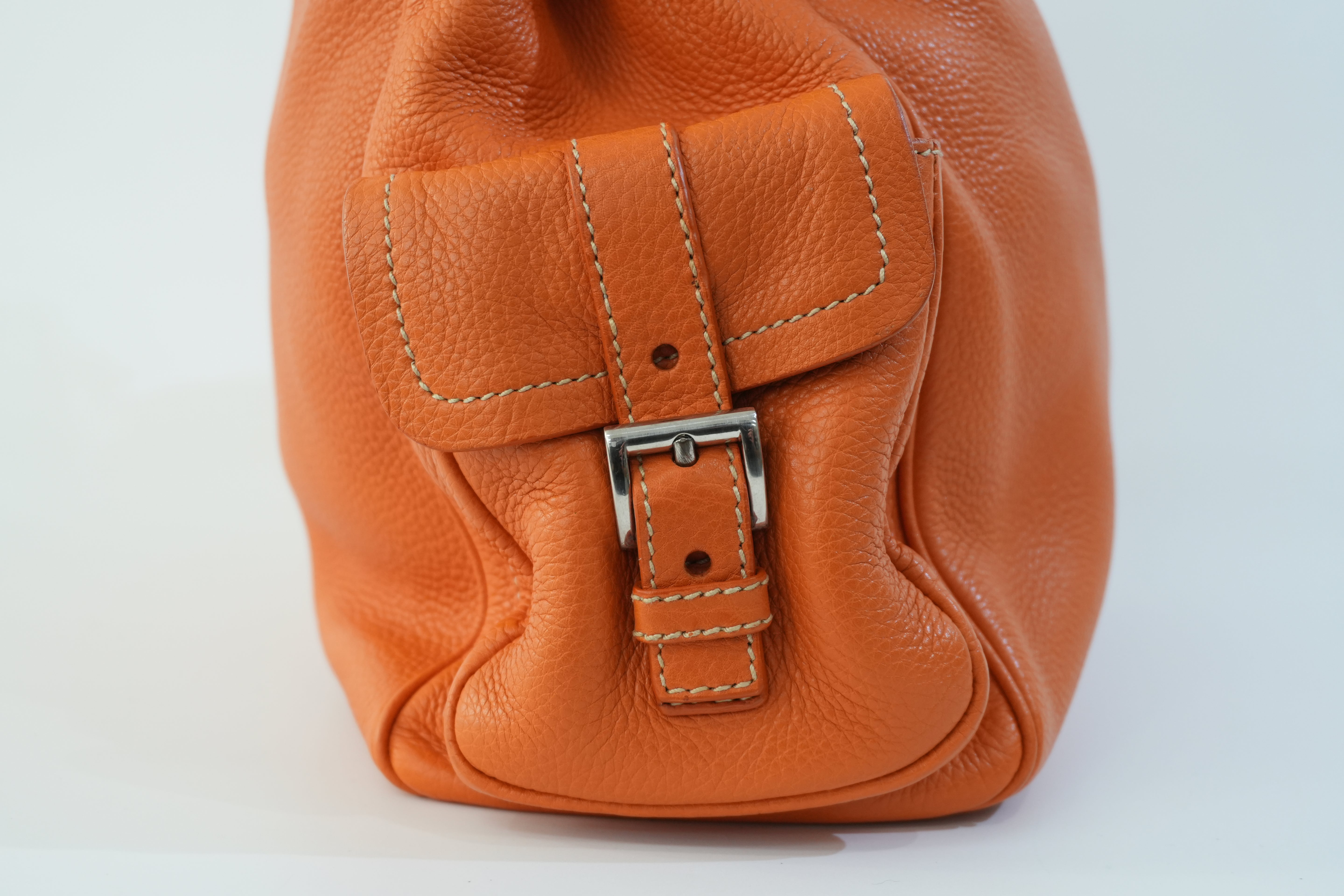Prada Leather Tote Bag Orange Used