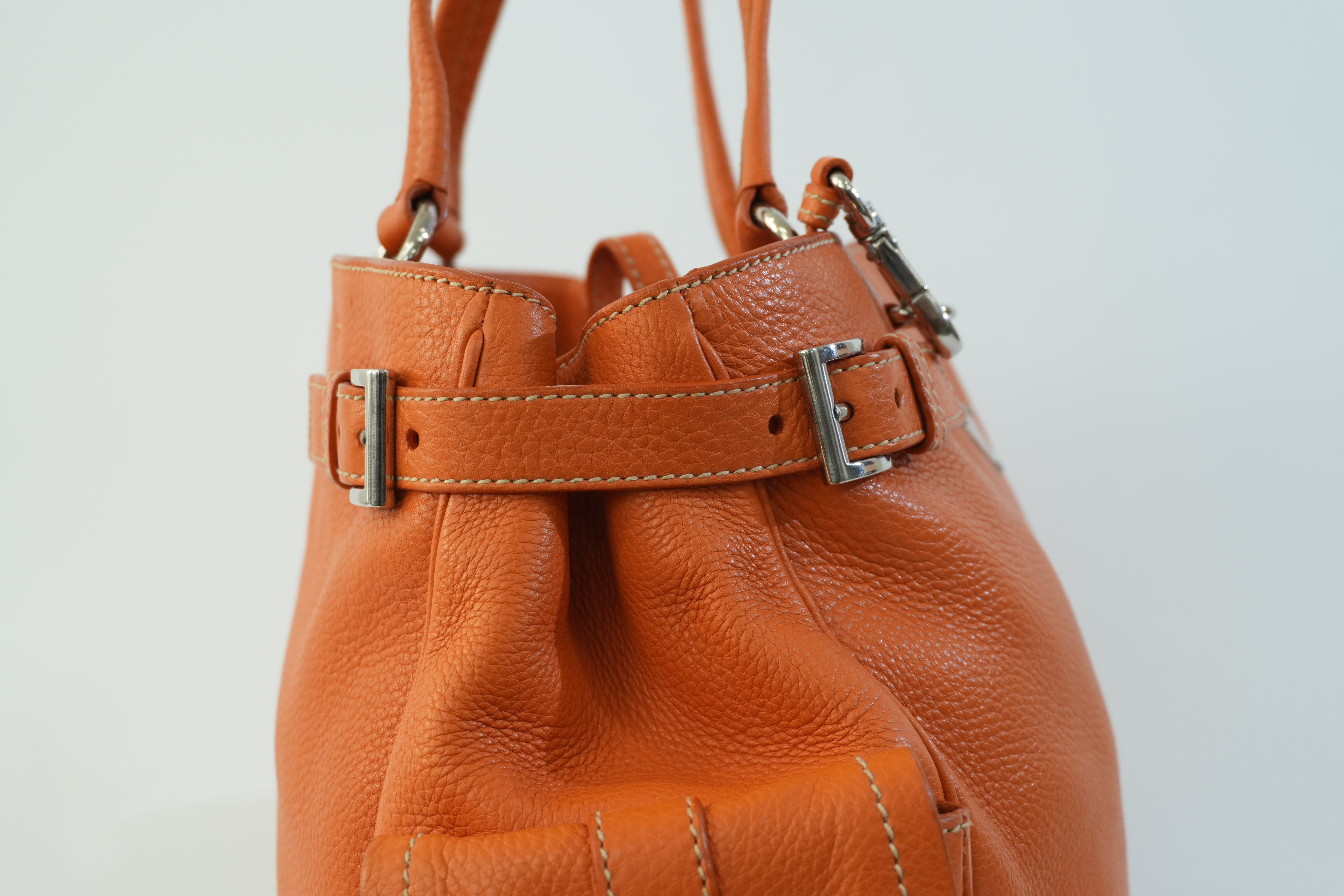 Prada Leather Tote Bag Orange Used