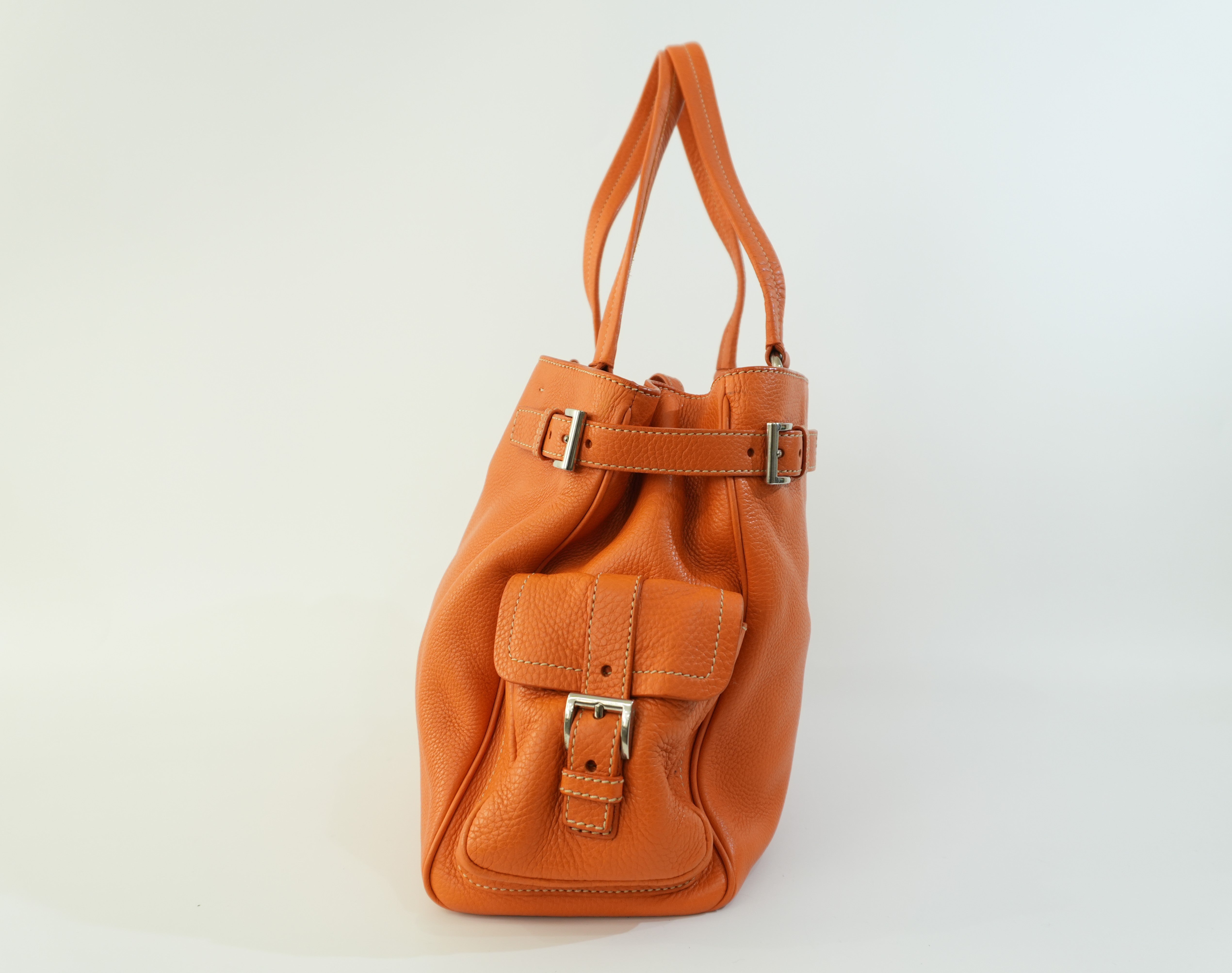 Prada Leather Tote Bag Orange Used