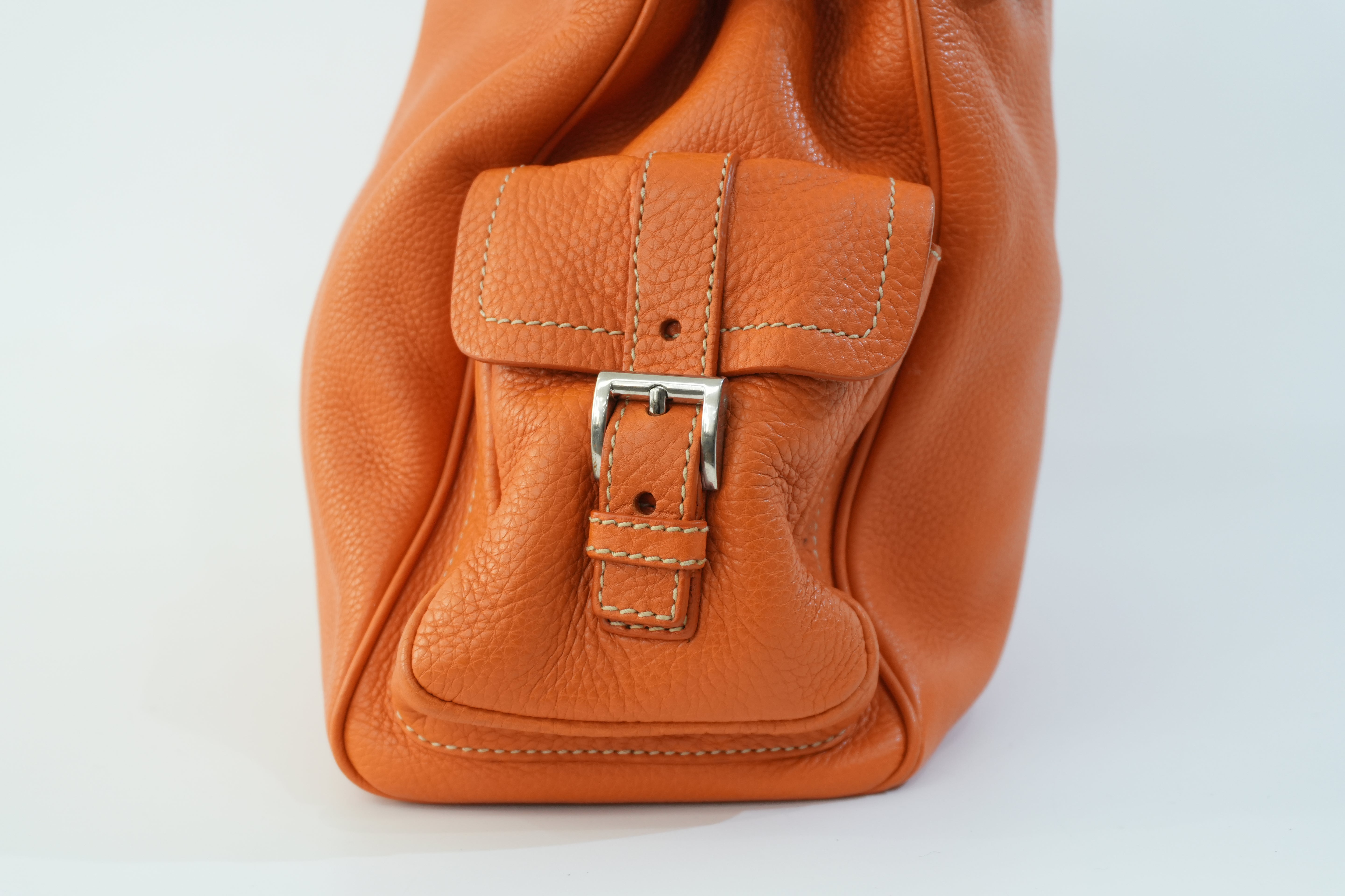 Prada Leather Tote Bag Orange Used