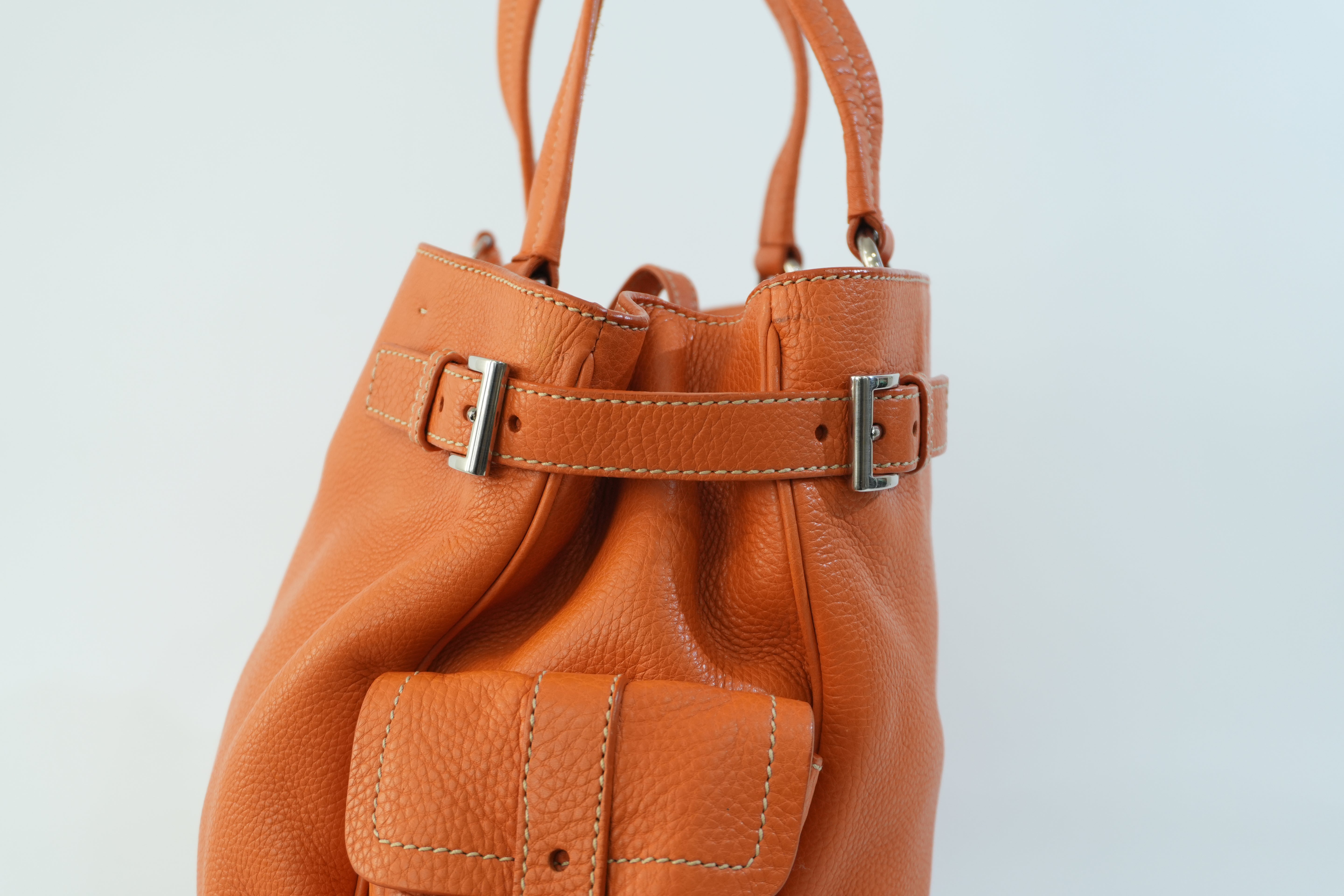 Prada Leather Tote Bag Orange Used