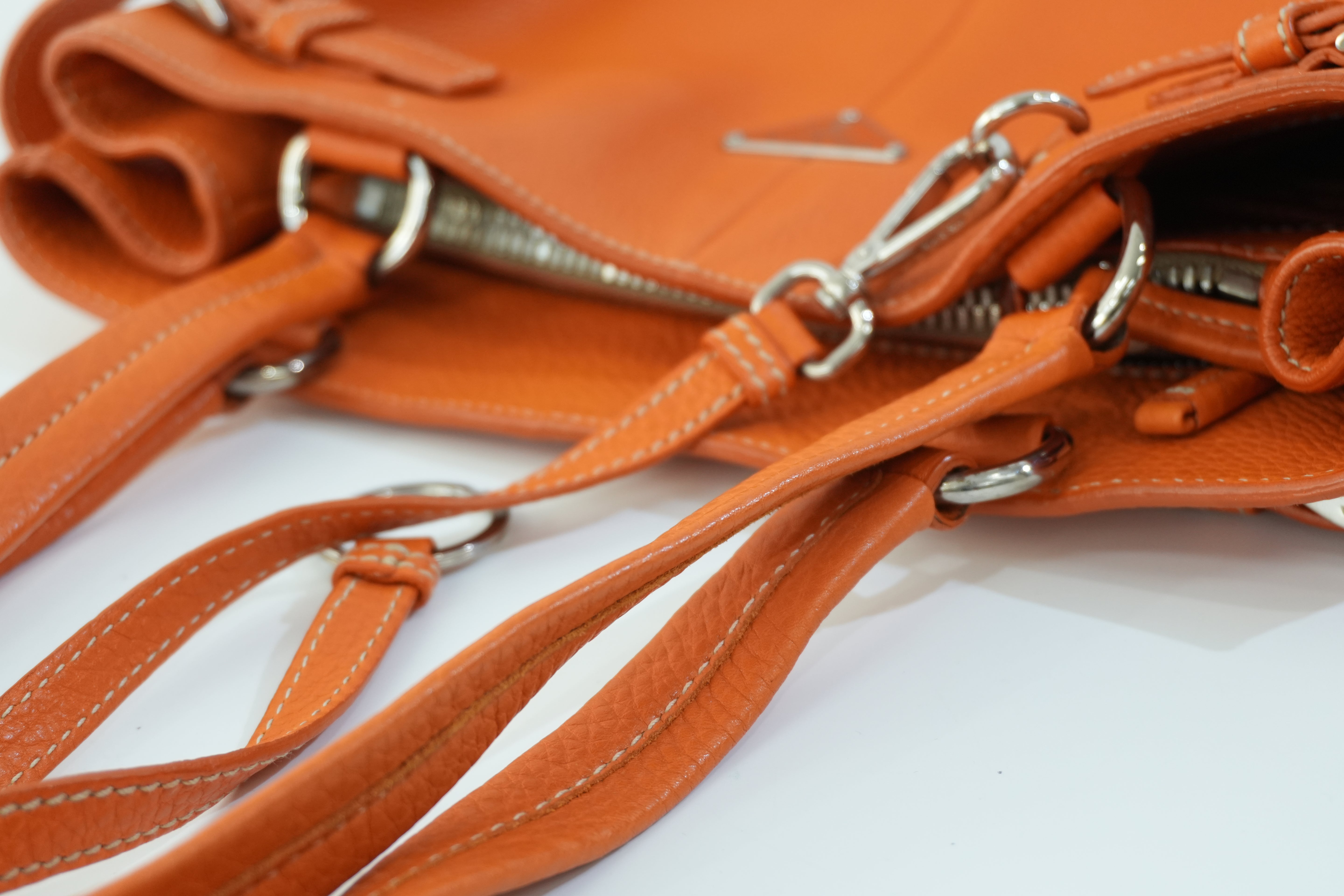 Prada Leather Tote Bag Orange Used