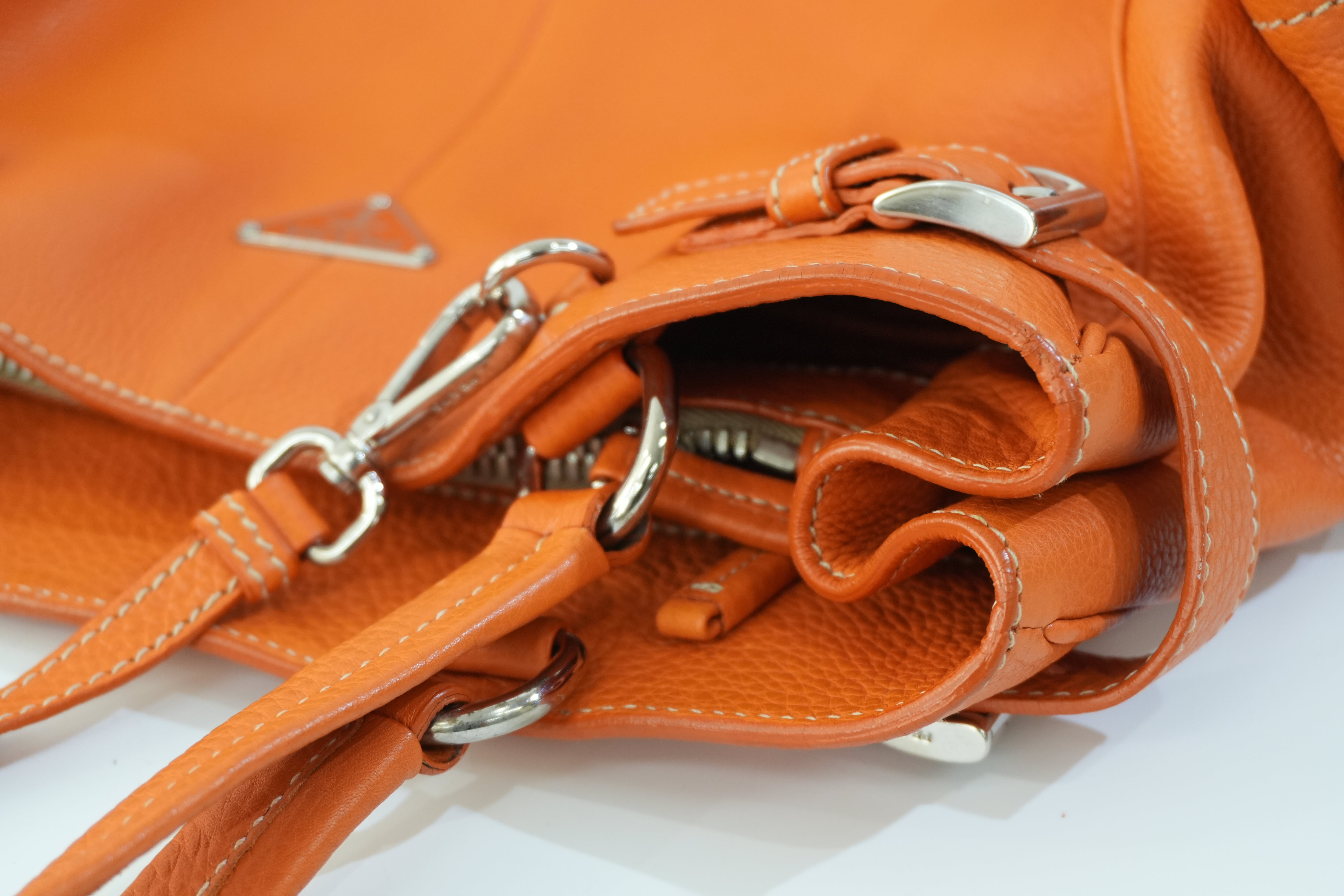 Prada Leather Tote Bag Orange Used