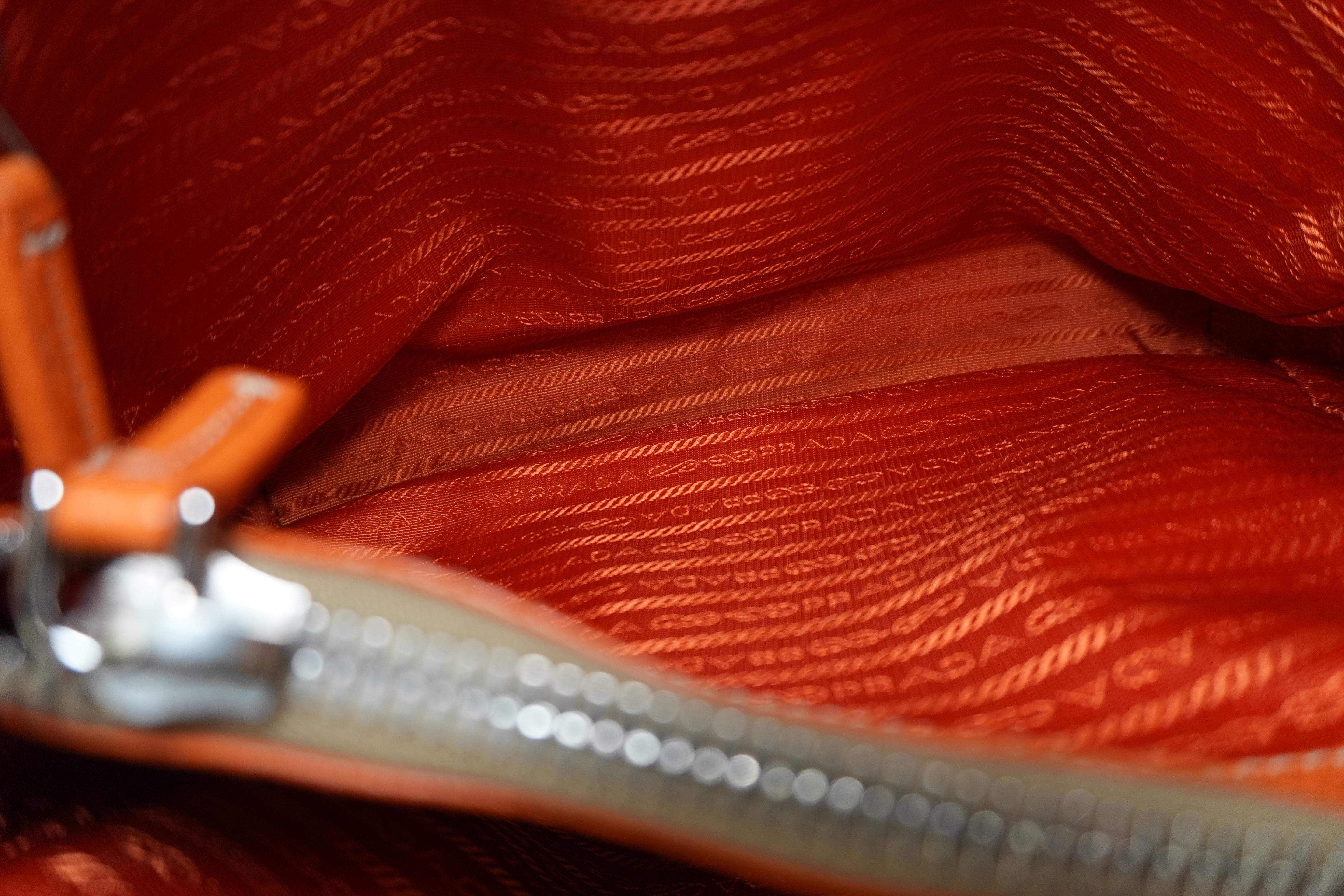 Prada Leather Tote Bag Orange Used