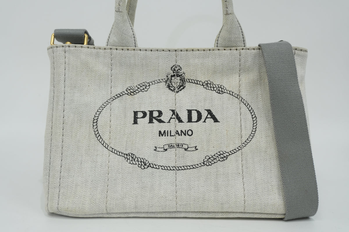 Pre-Owned Prada Fabric Canvas two Way Canapa Shoulder Bag Gray