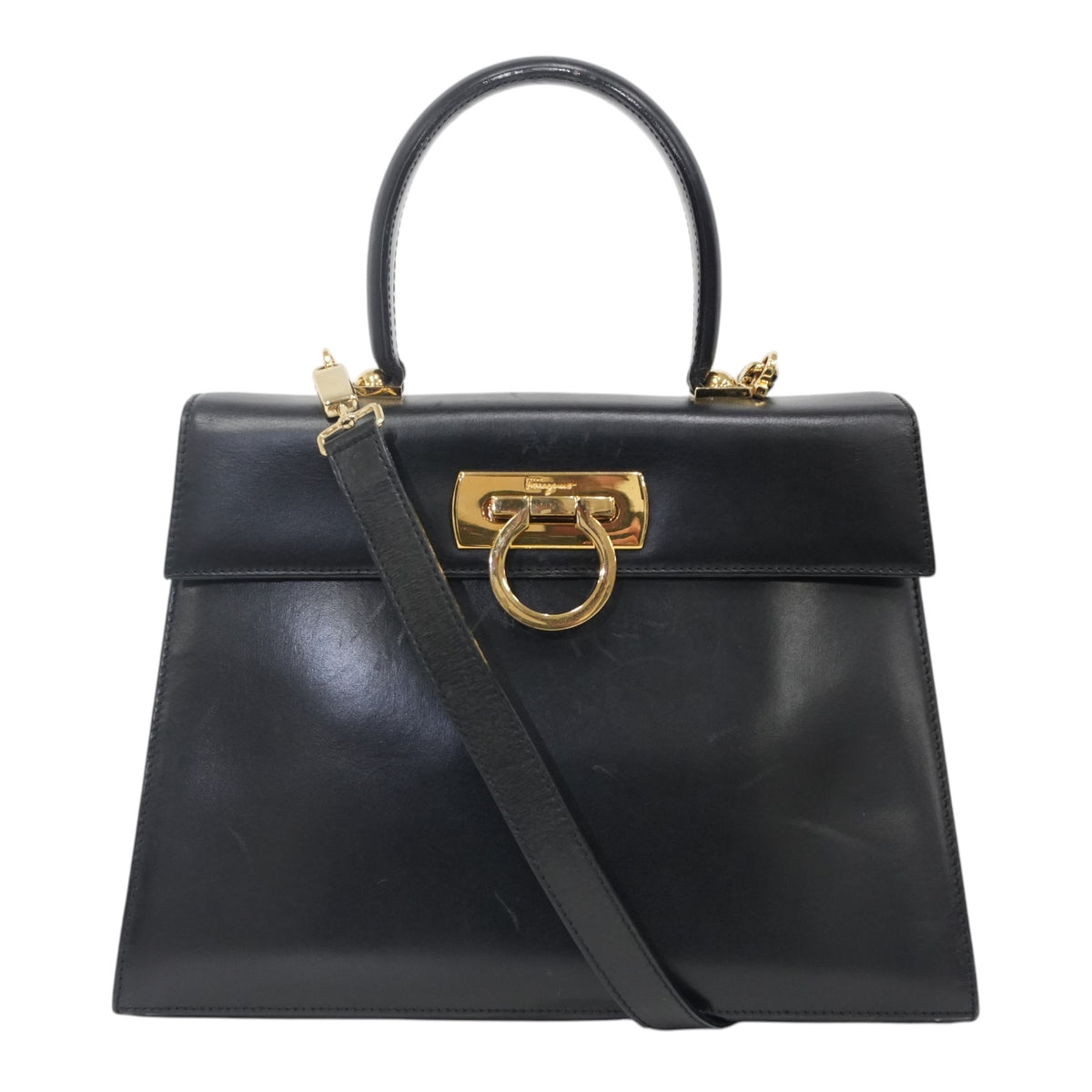 Pre-Owned Ferragamo Gancini Top Handle Two Way Black