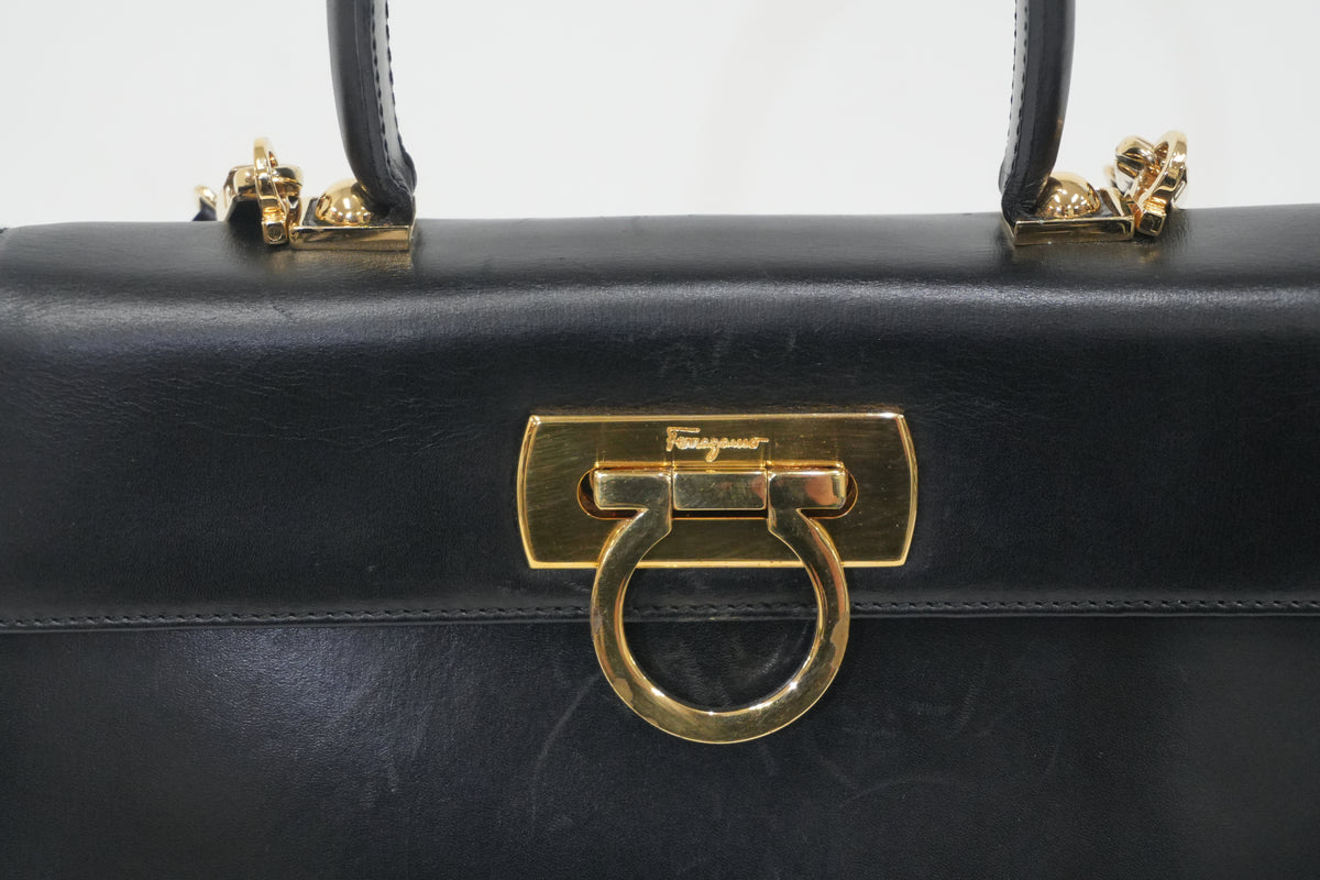 Pre-Owned Ferragamo Gancini Top Handle Two Way Black