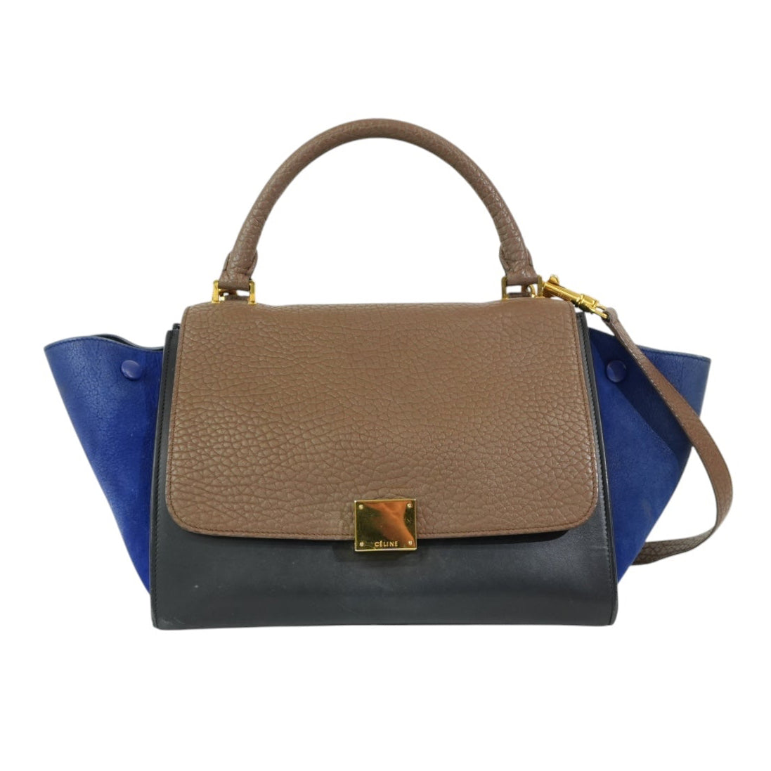 Pre-owned Celine Two Way Trapeze Shoulder Bag Blue and Brown