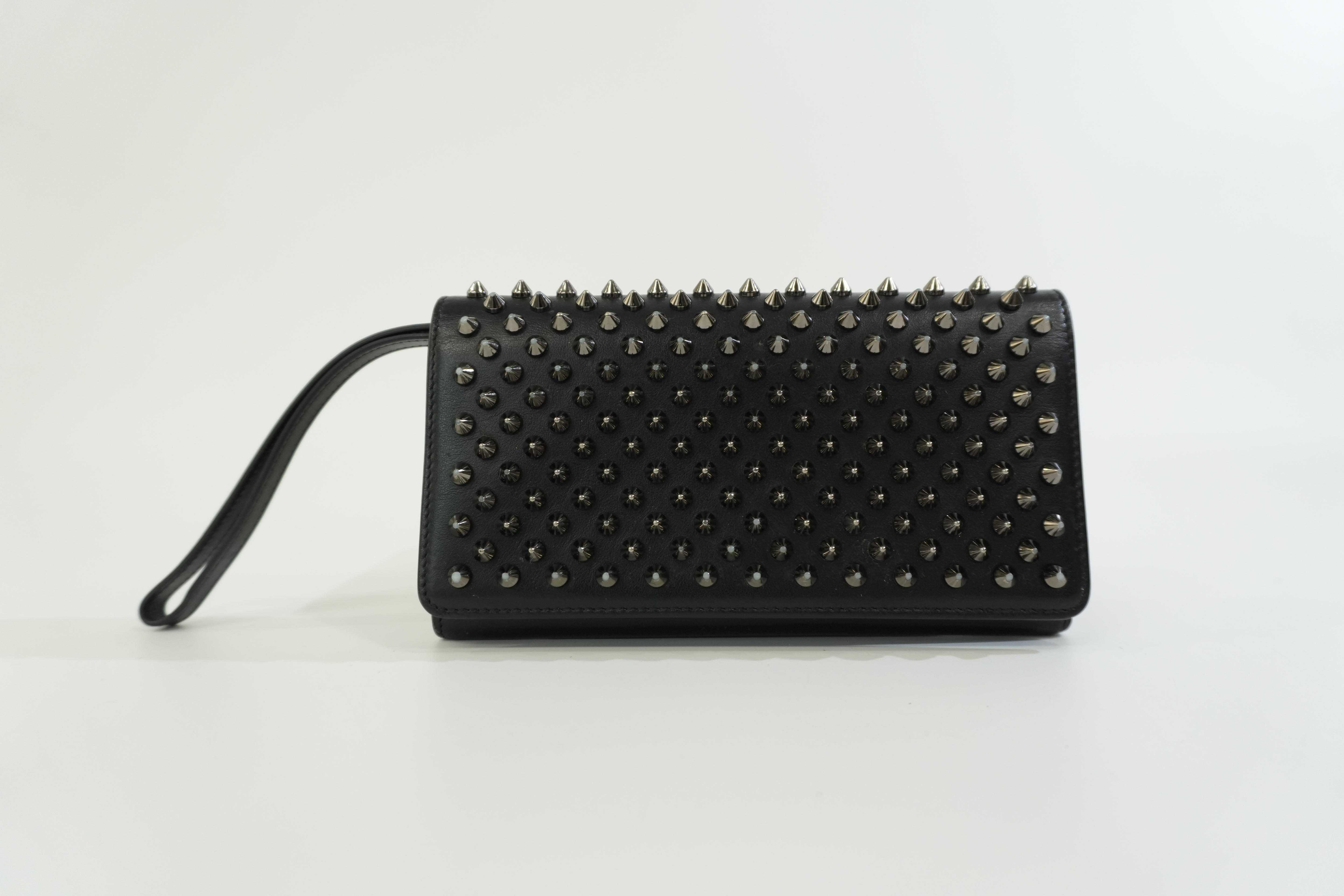 Pre-owned Christian Louboutin Studs Leather Wallet Black