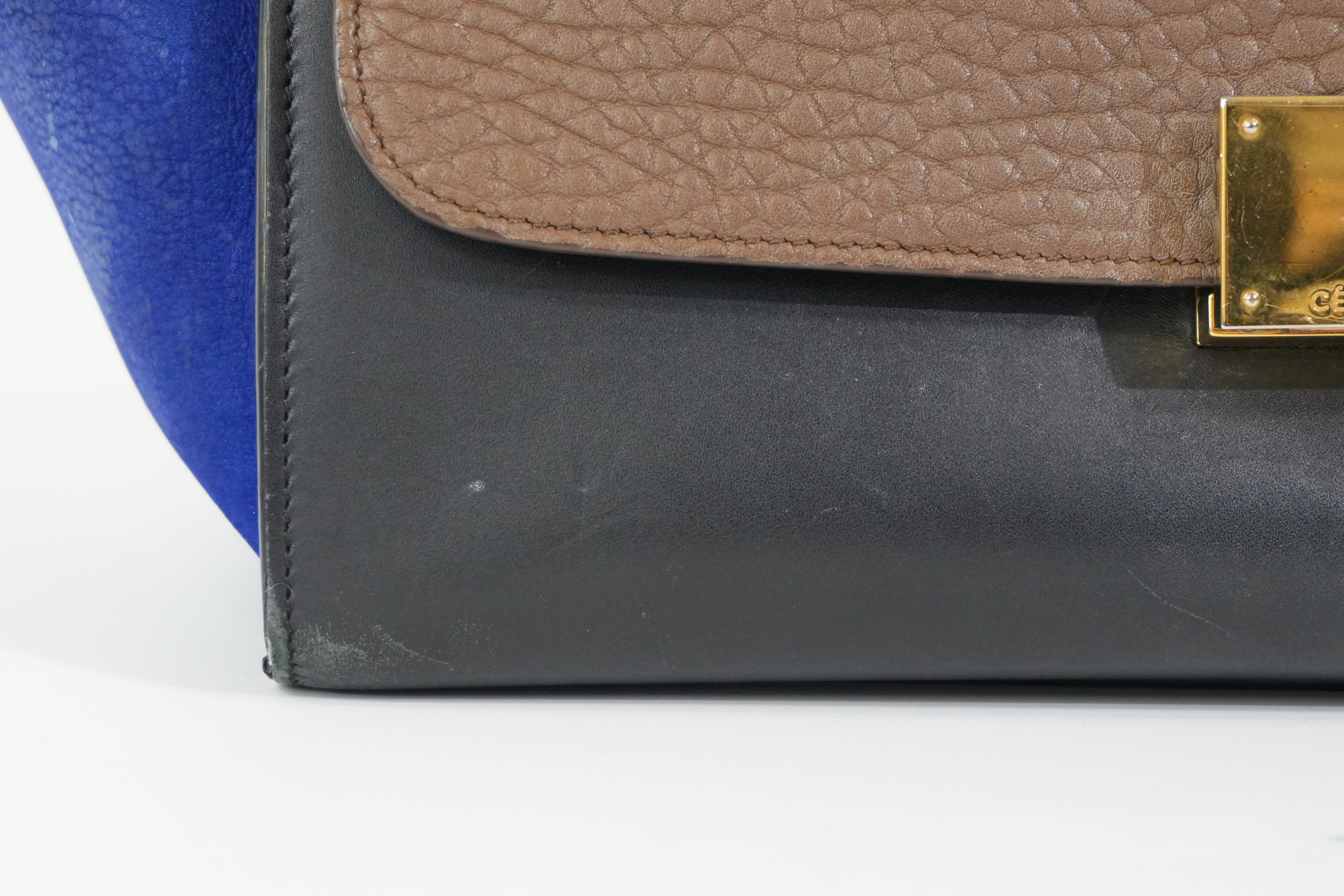 Pre-owned Celine Two Way Trapeze Shoulder Bag Blue and Brown