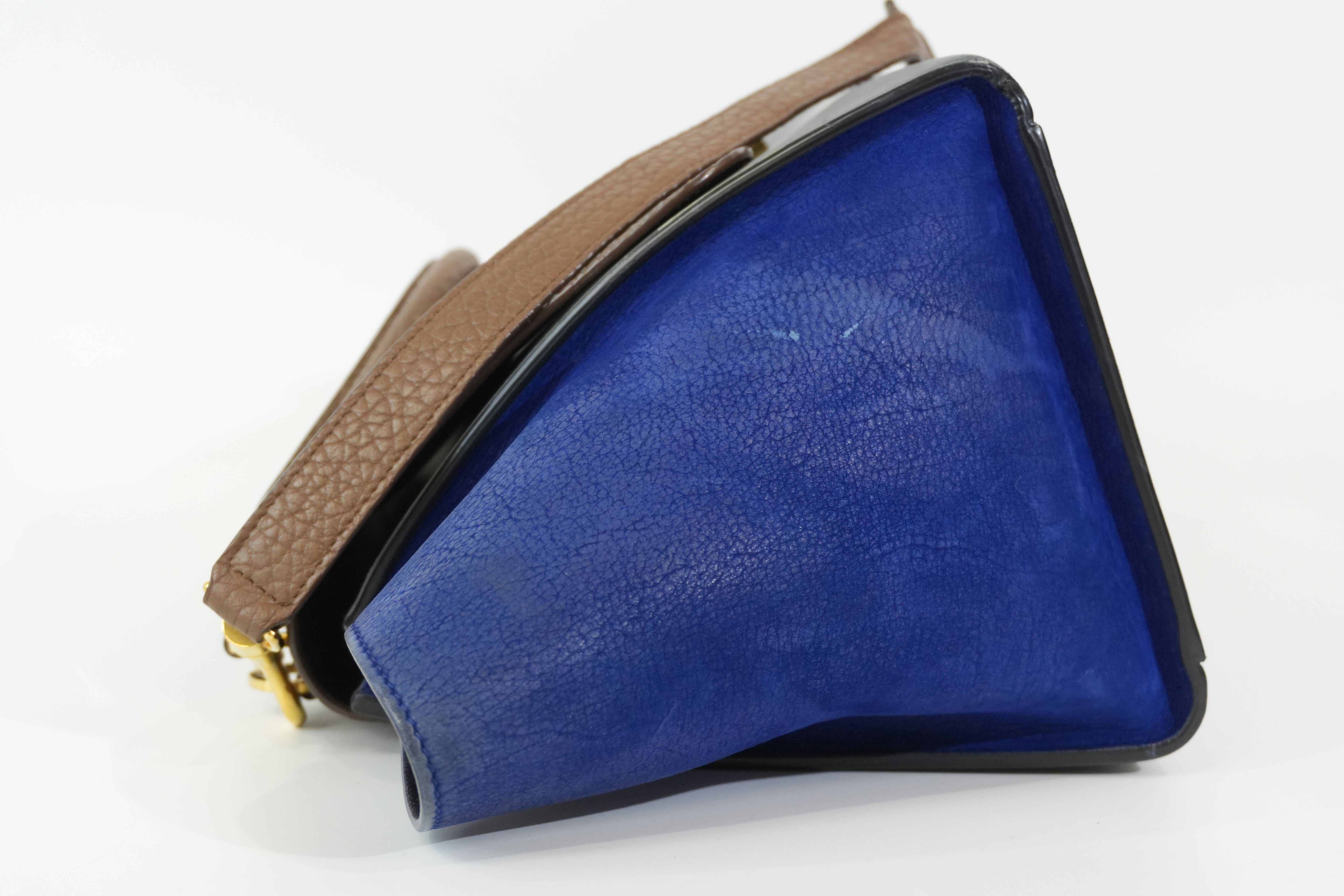 Pre-owned Celine Two Way Trapeze Shoulder Bag Blue and Brown